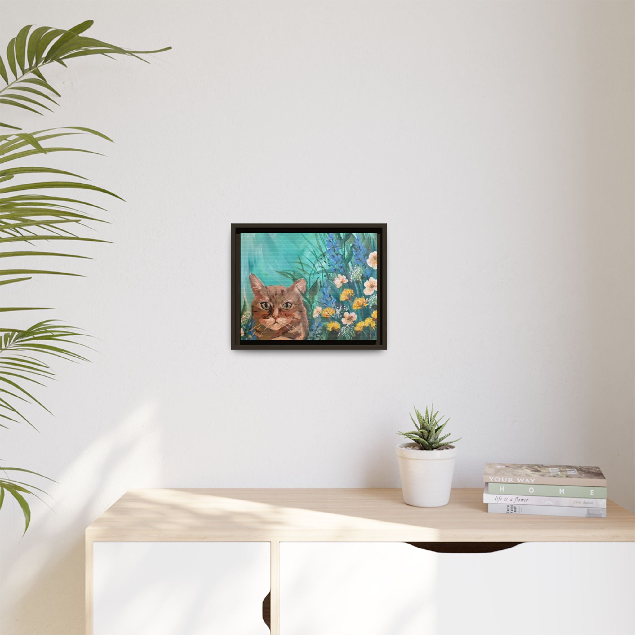Framed Cat Portrait Canvas — Floral Wall Art