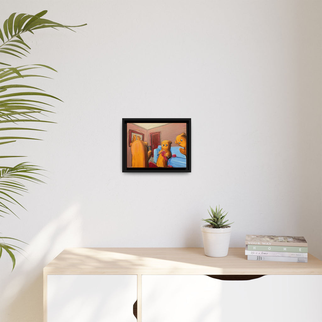 Whimsical Bear Family Framed Canvas Art — Matte Multi-Color Wall Decor