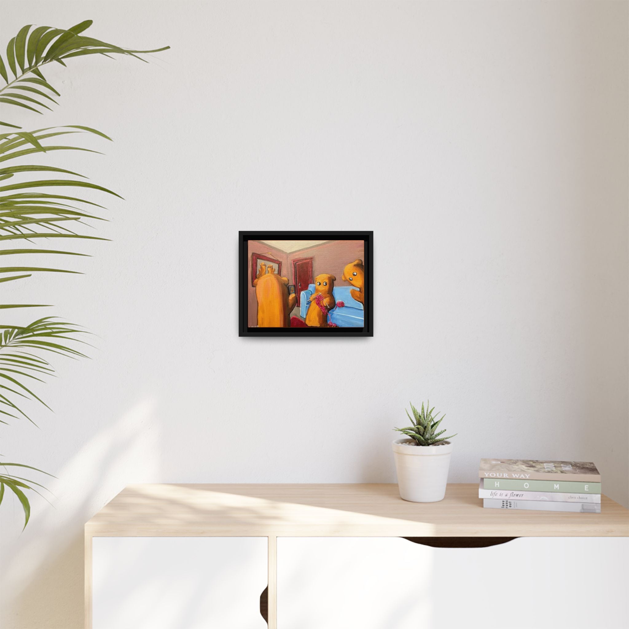 Whimsical Bear Family Framed Canvas Art — Matte Multi-Color Wall Decor
