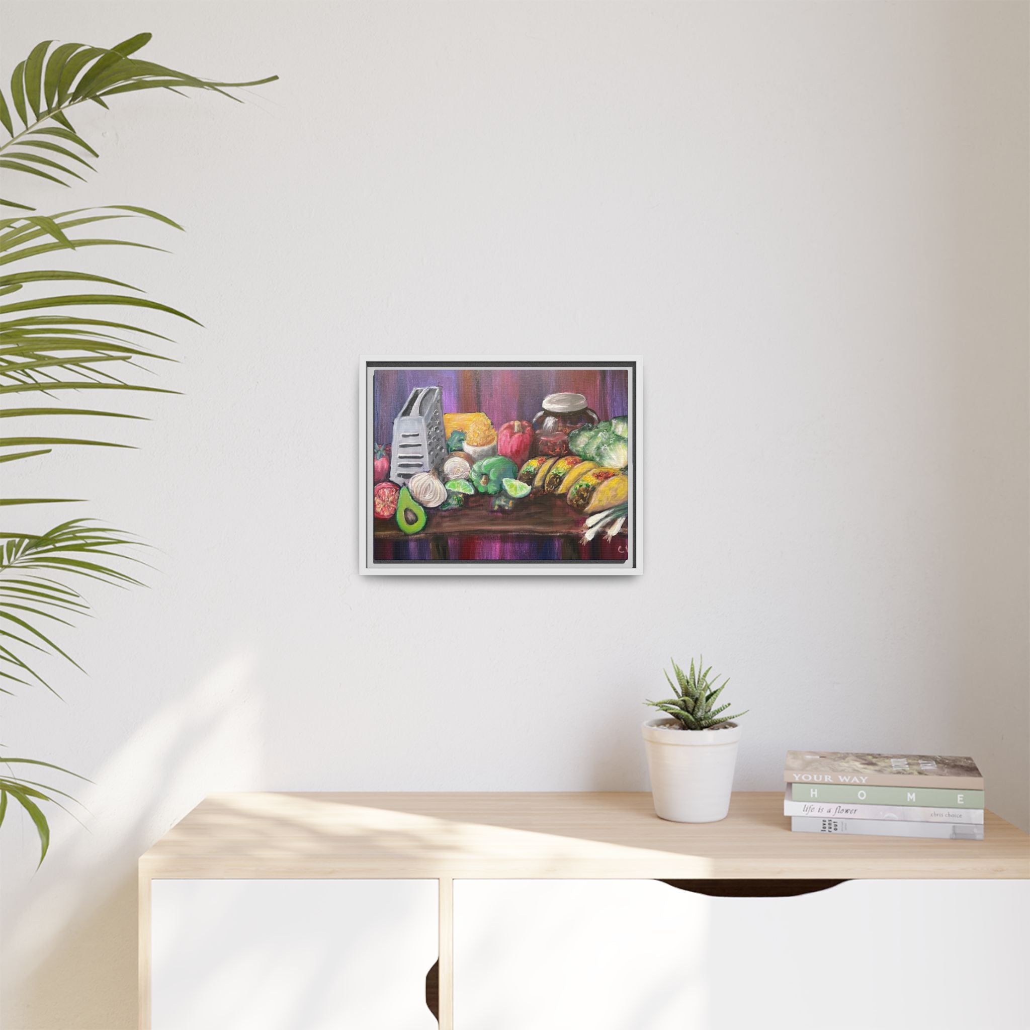 Taco Tuesday Framed Matte Canvas: Colorful Kitchen Still Life Painting