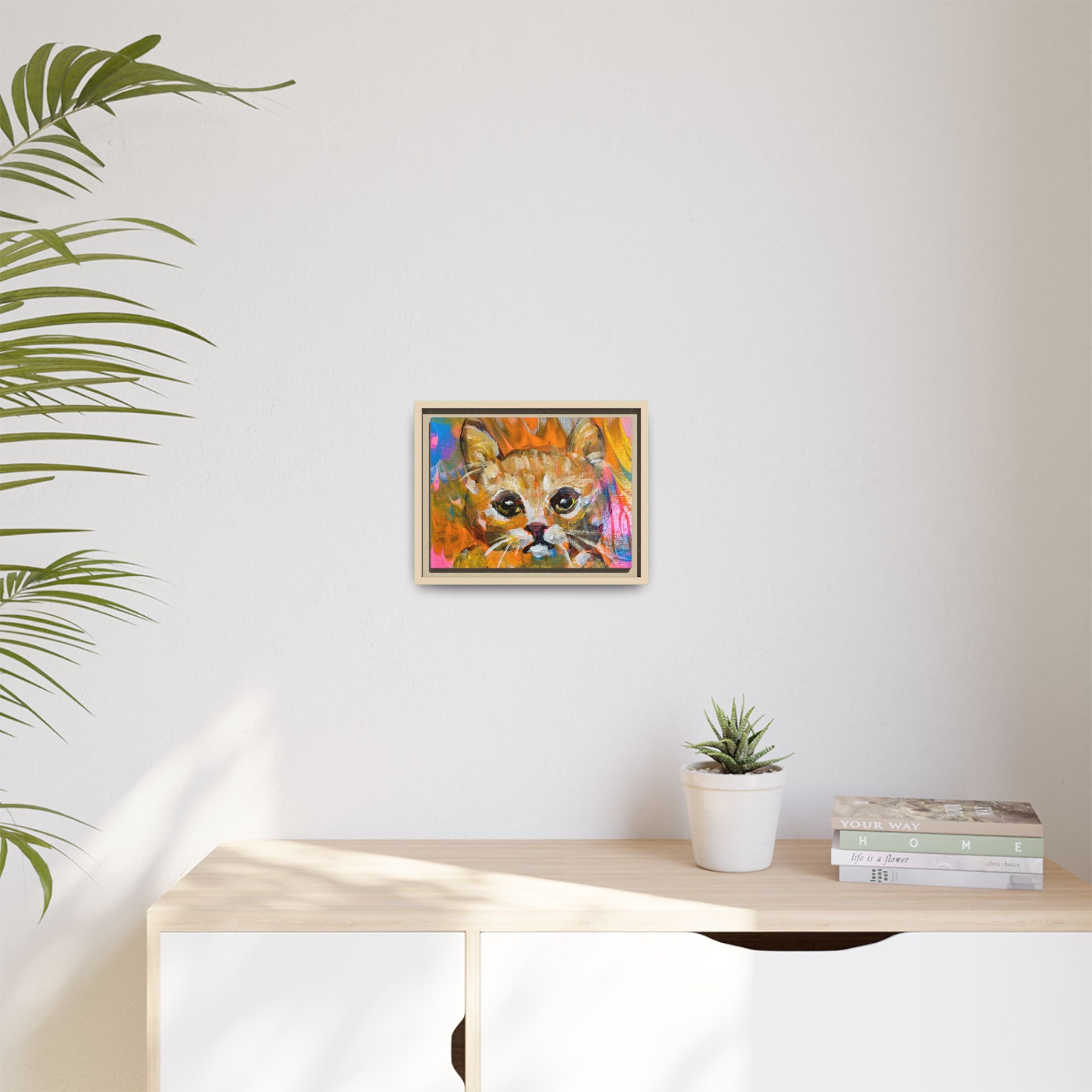 Framed Matte Canvas: Colorful Abstract Ginger Cat Wall Art