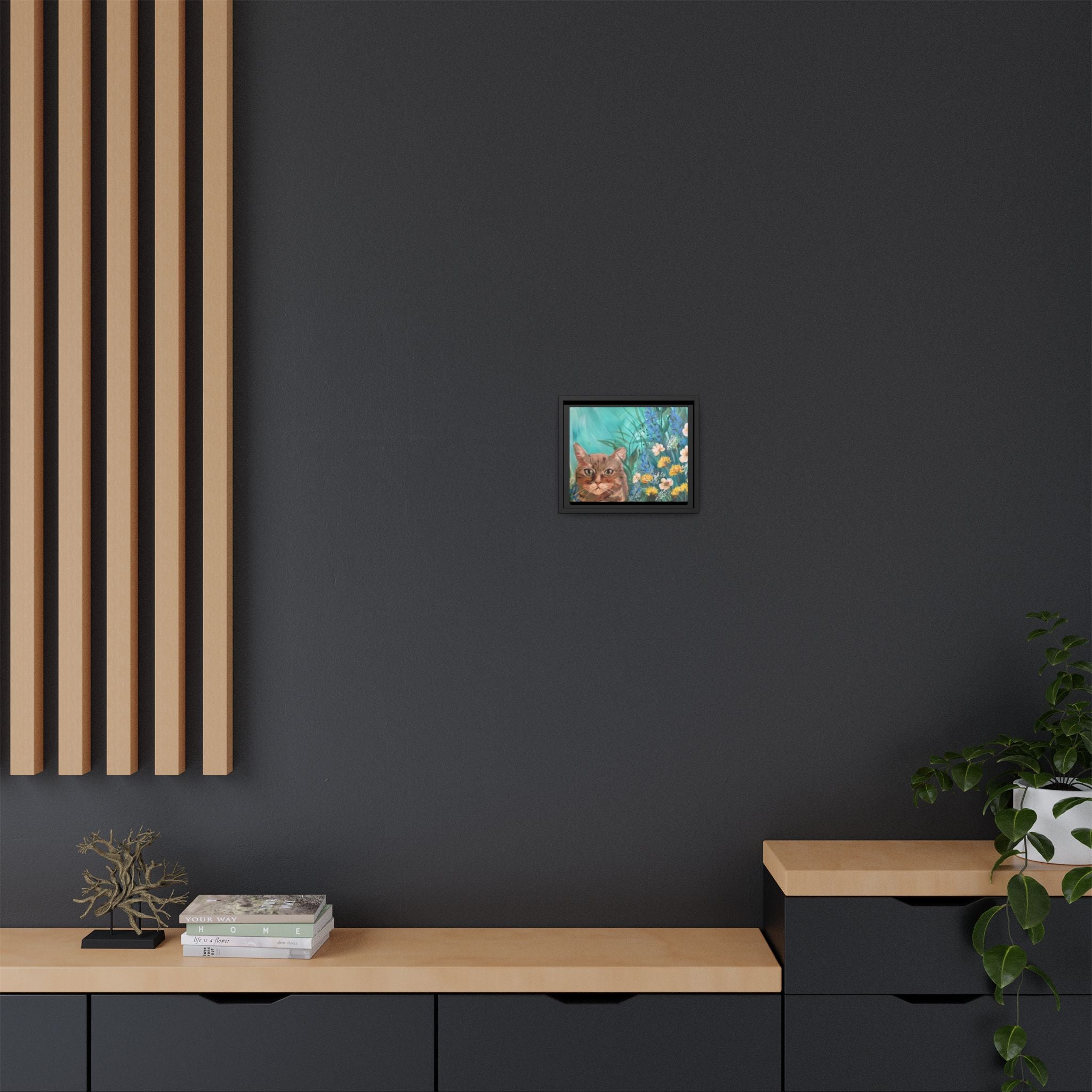 Framed Cat Portrait Canvas — Floral Wall Art