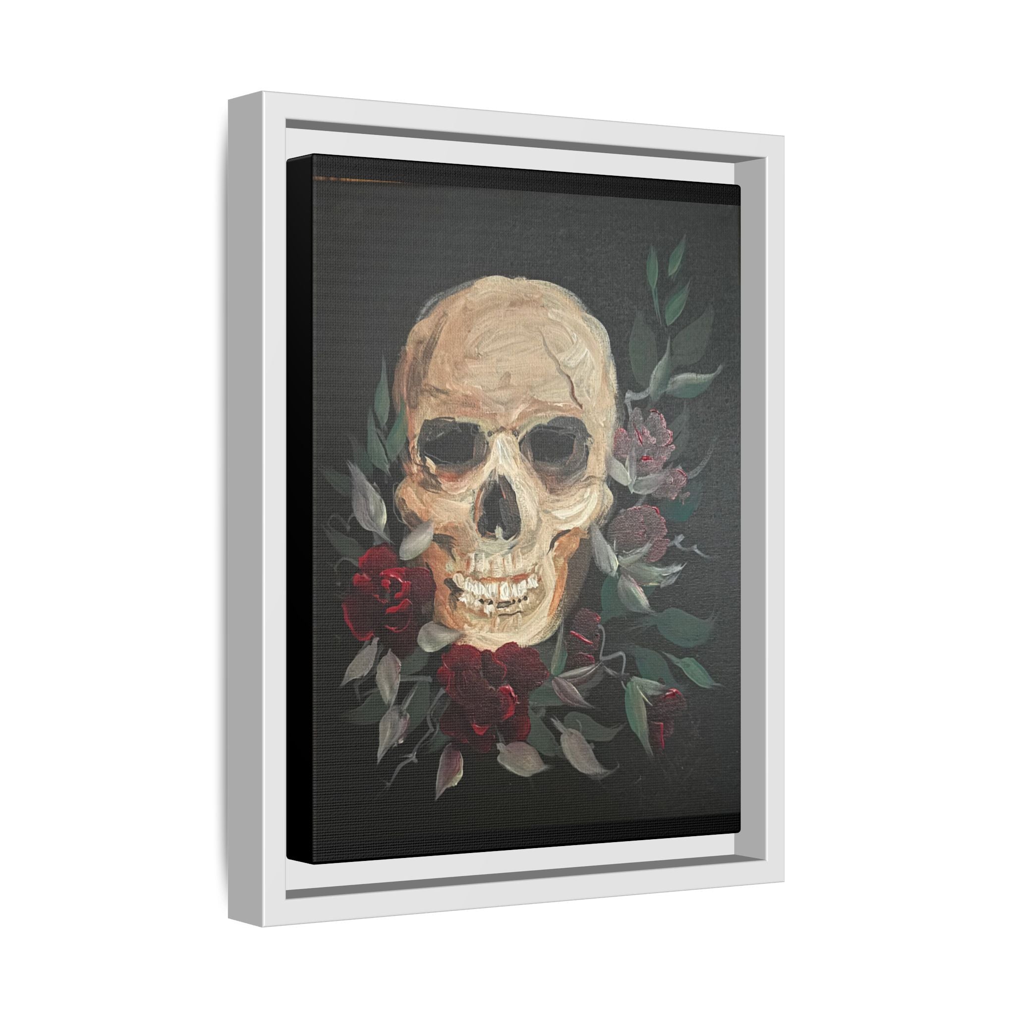 Framed Matte Canvas Skull & Roses Wall Art — Dark Gothic Home Decor