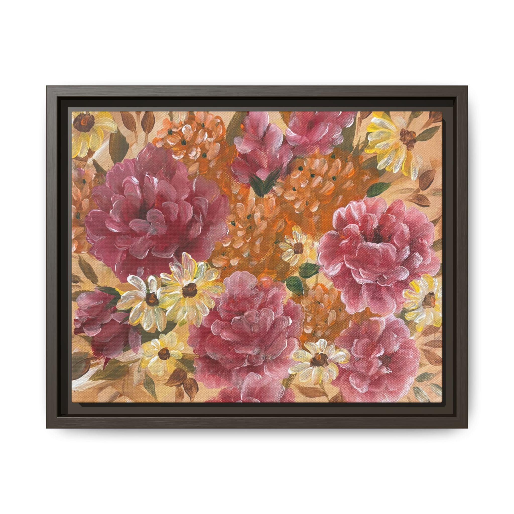 Warm Framed Floral Canvas Print — Vintage Pink Peonies Wall Art