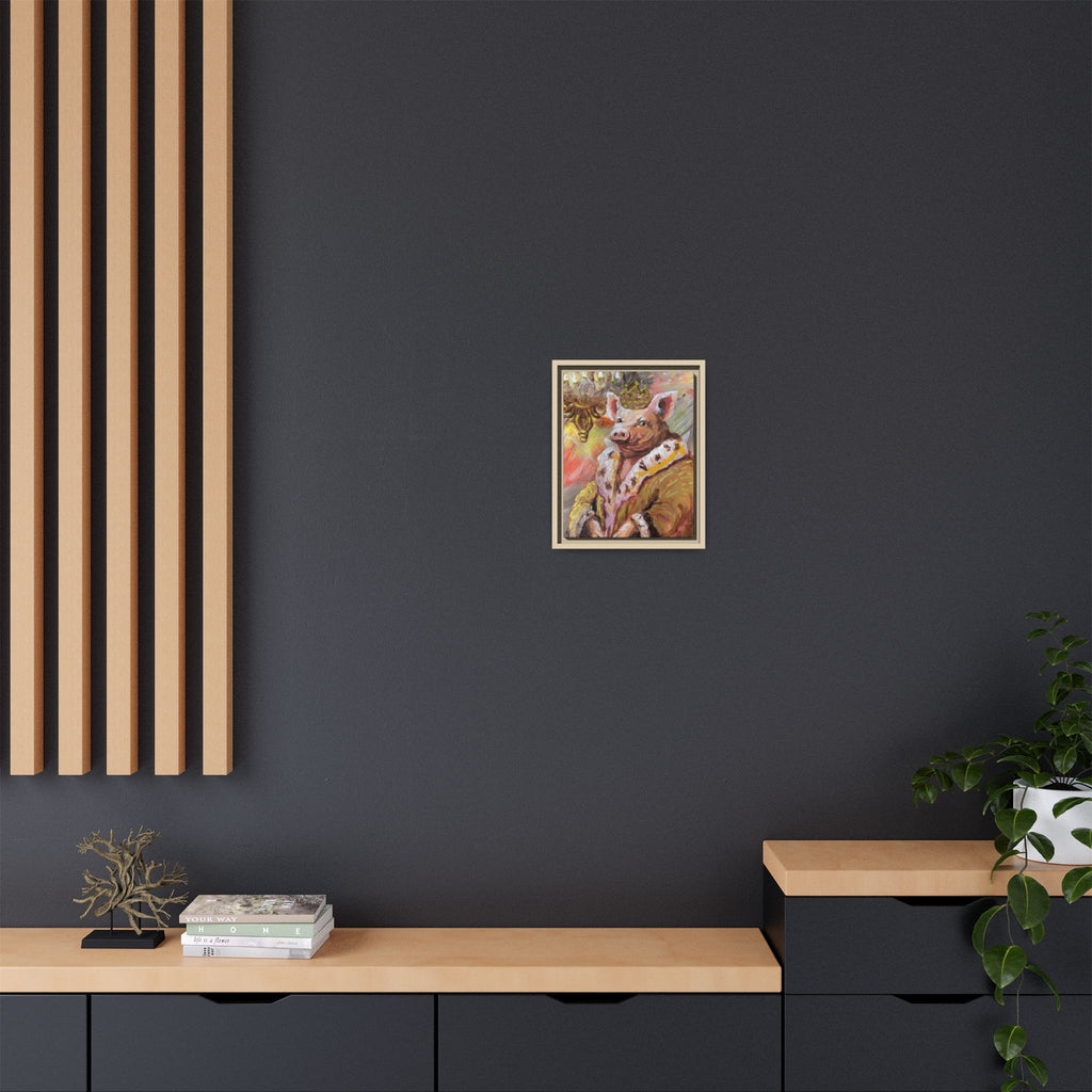 Regal Pig King Framed Canvas Art — Whimsical Farmhouse Wall Decor