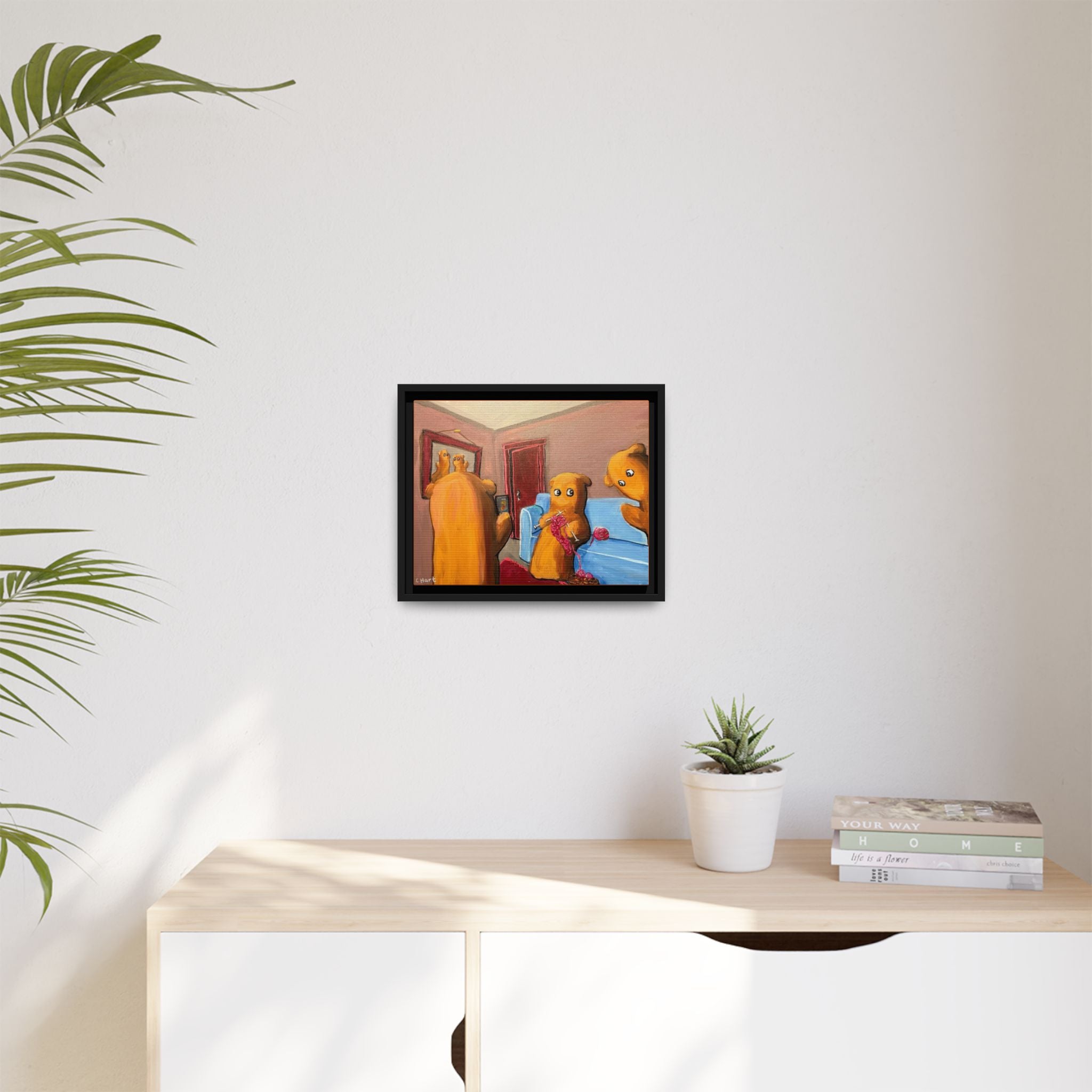 Whimsical Bear Family Framed Canvas Art — Matte Multi-Color Wall Decor