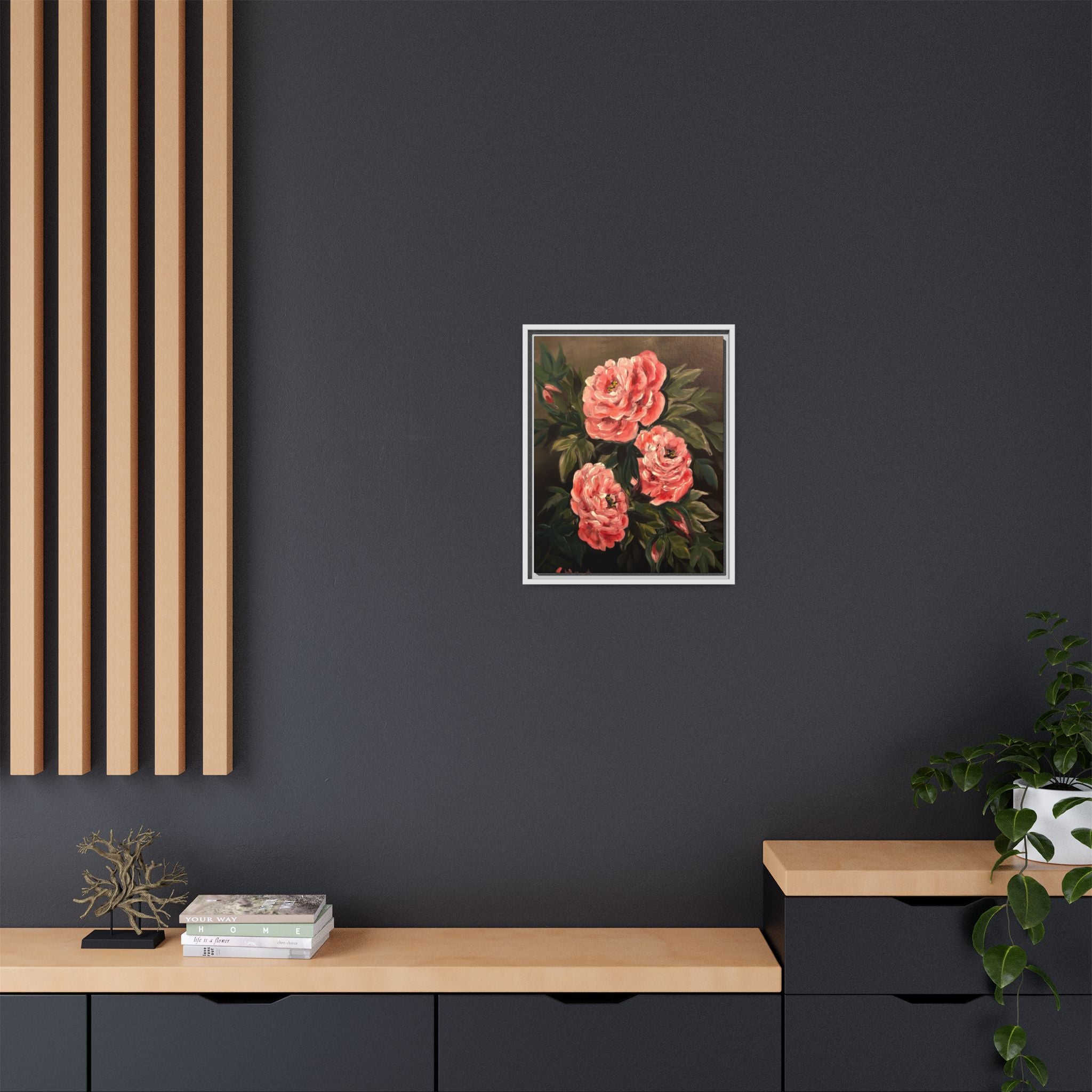 Framed Floral Canvas Art — Pink Peonies Matte Print