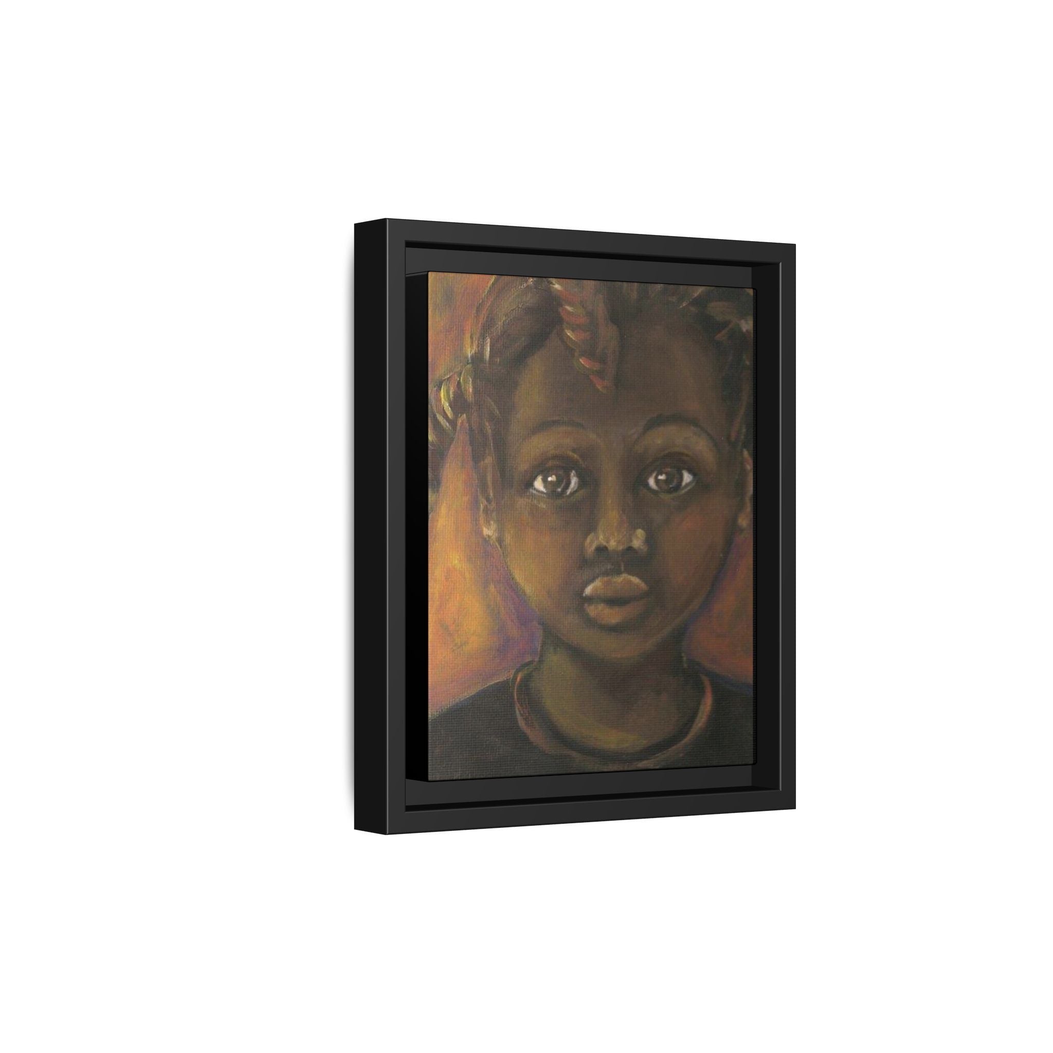 Framed Matte Canvas Portrait – African American Child Wall Art, Warm Earthtone Nursery Décor