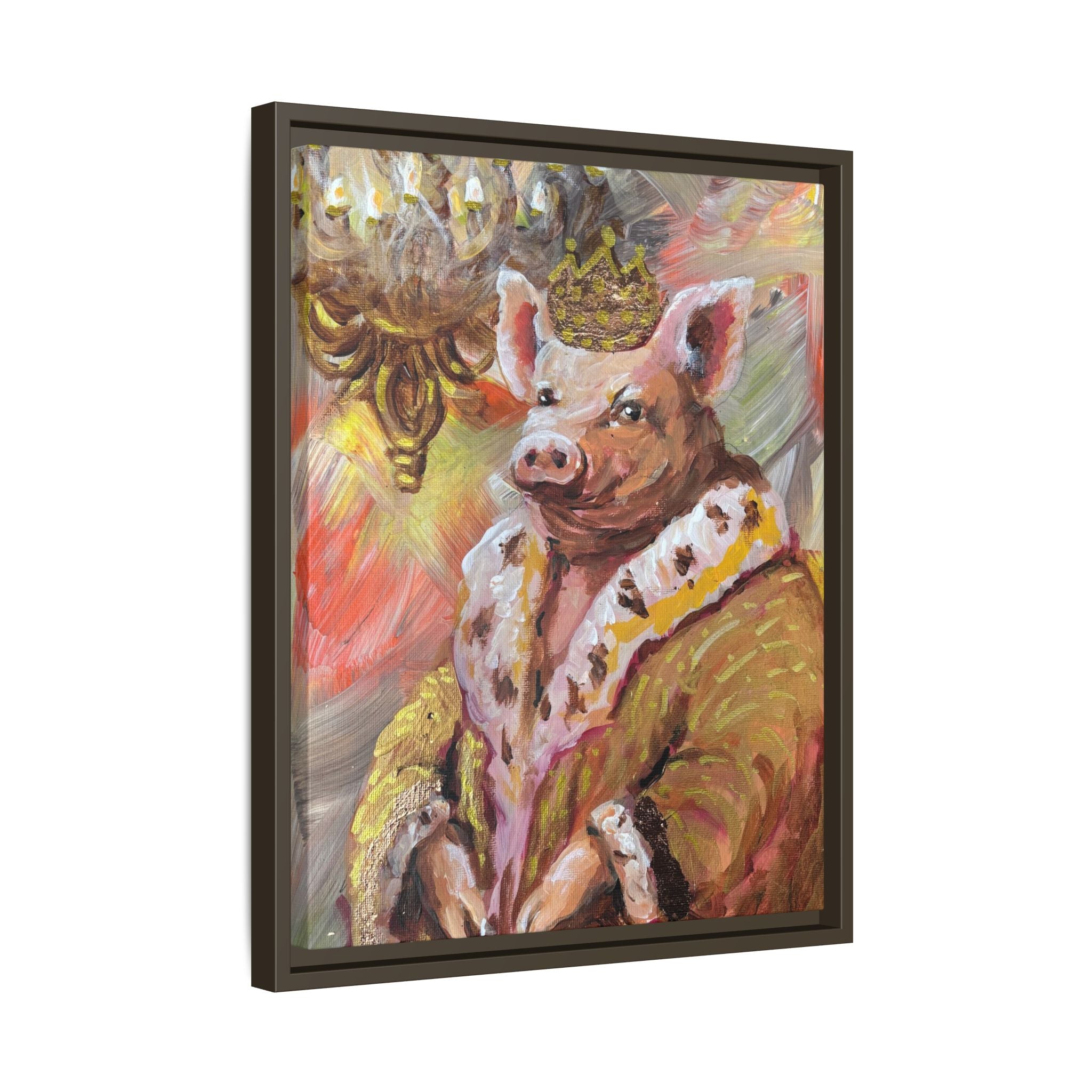 Regal Pig King Framed Canvas Art — Whimsical Farmhouse Wall Decor