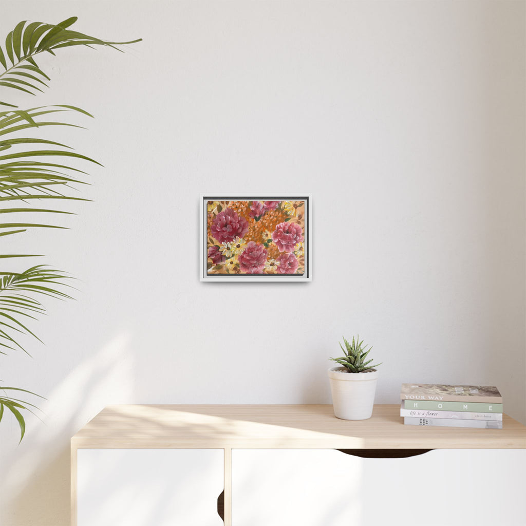 Warm Floral Framed Floral Canvas Print — Pink Peony & Daisies Wall Art