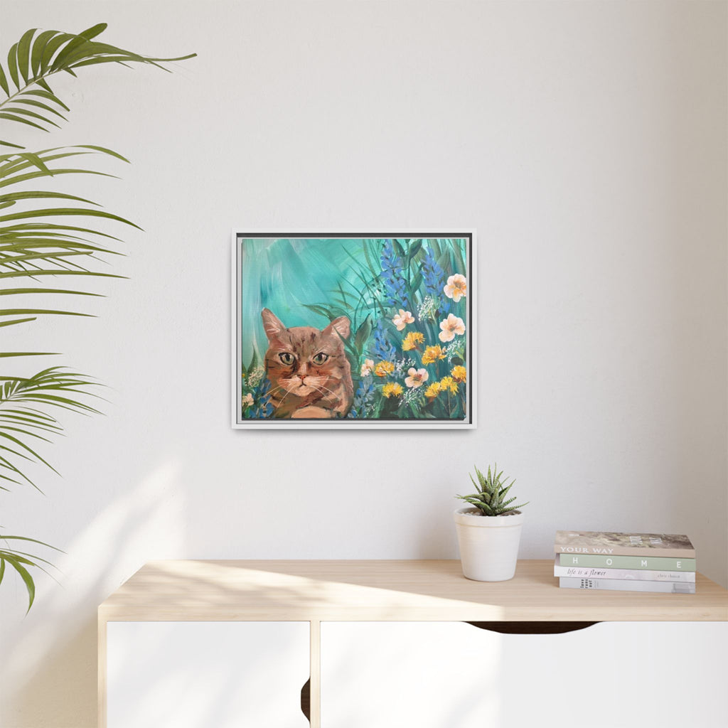 Framed Cat Portrait Canvas — Floral Wall Art