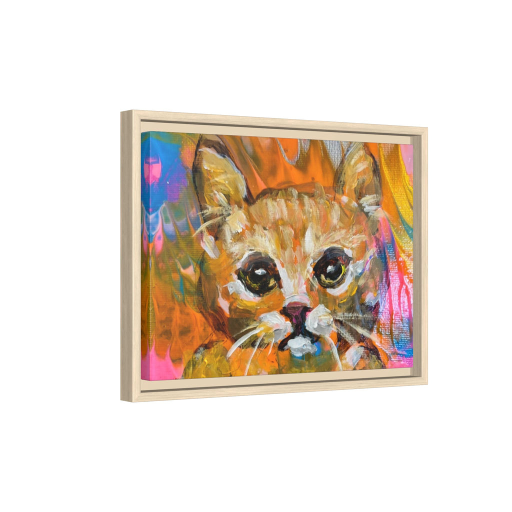 Framed Matte Canvas: Colorful Abstract Ginger Cat Wall Art