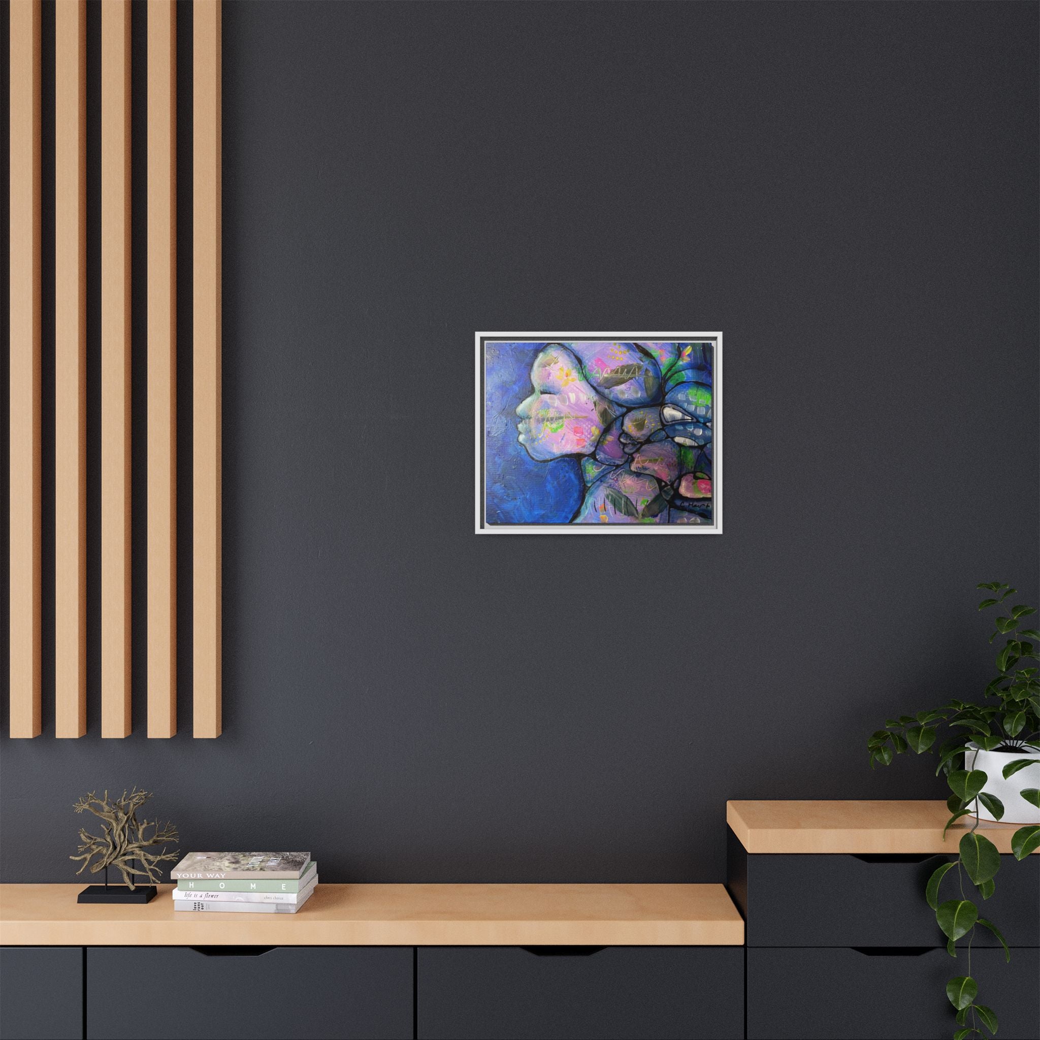 Abstract Woman Framed Matte Canvas Art — Colorful Abstract Profile Portrait