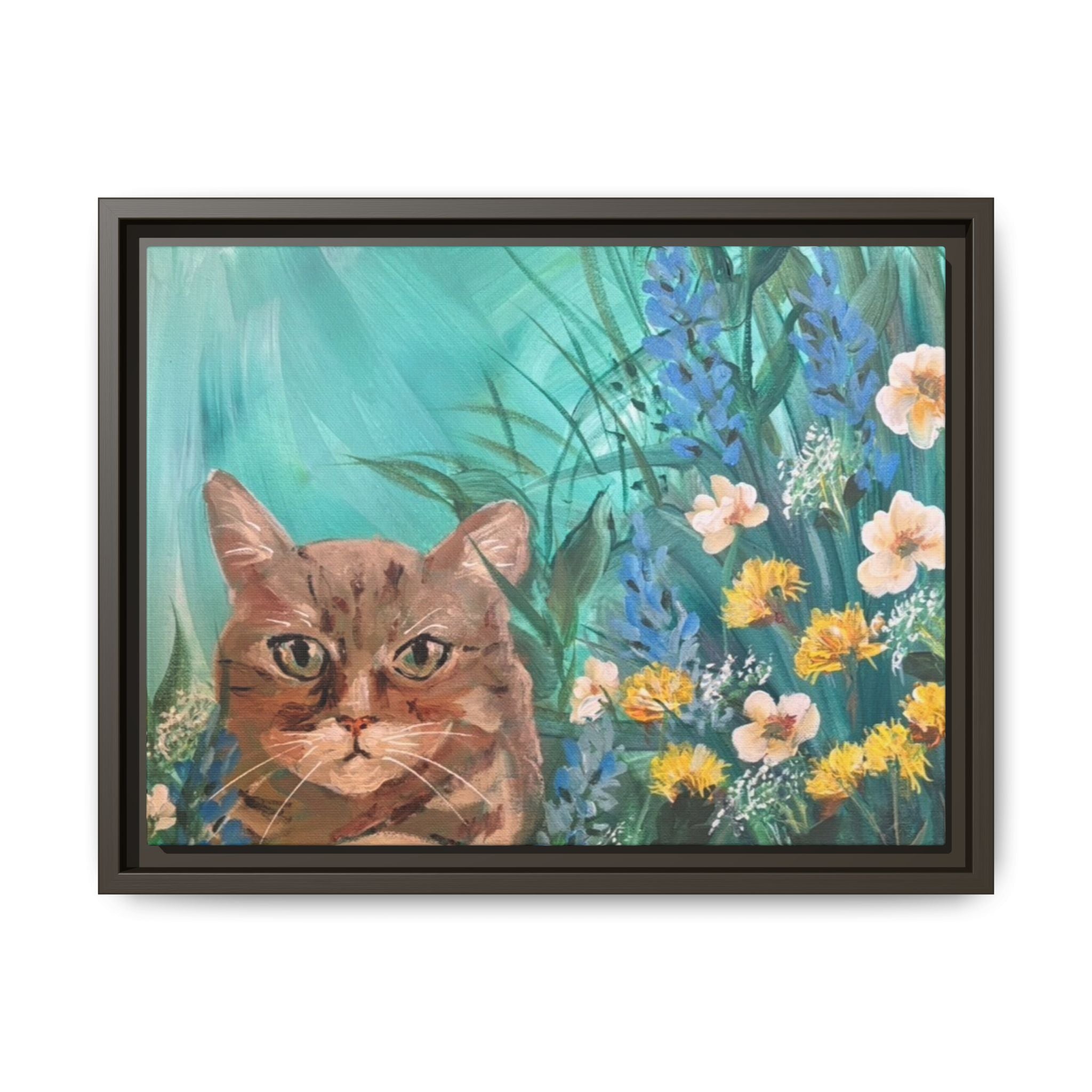 Framed Cat Portrait Canvas — Floral Wall Art