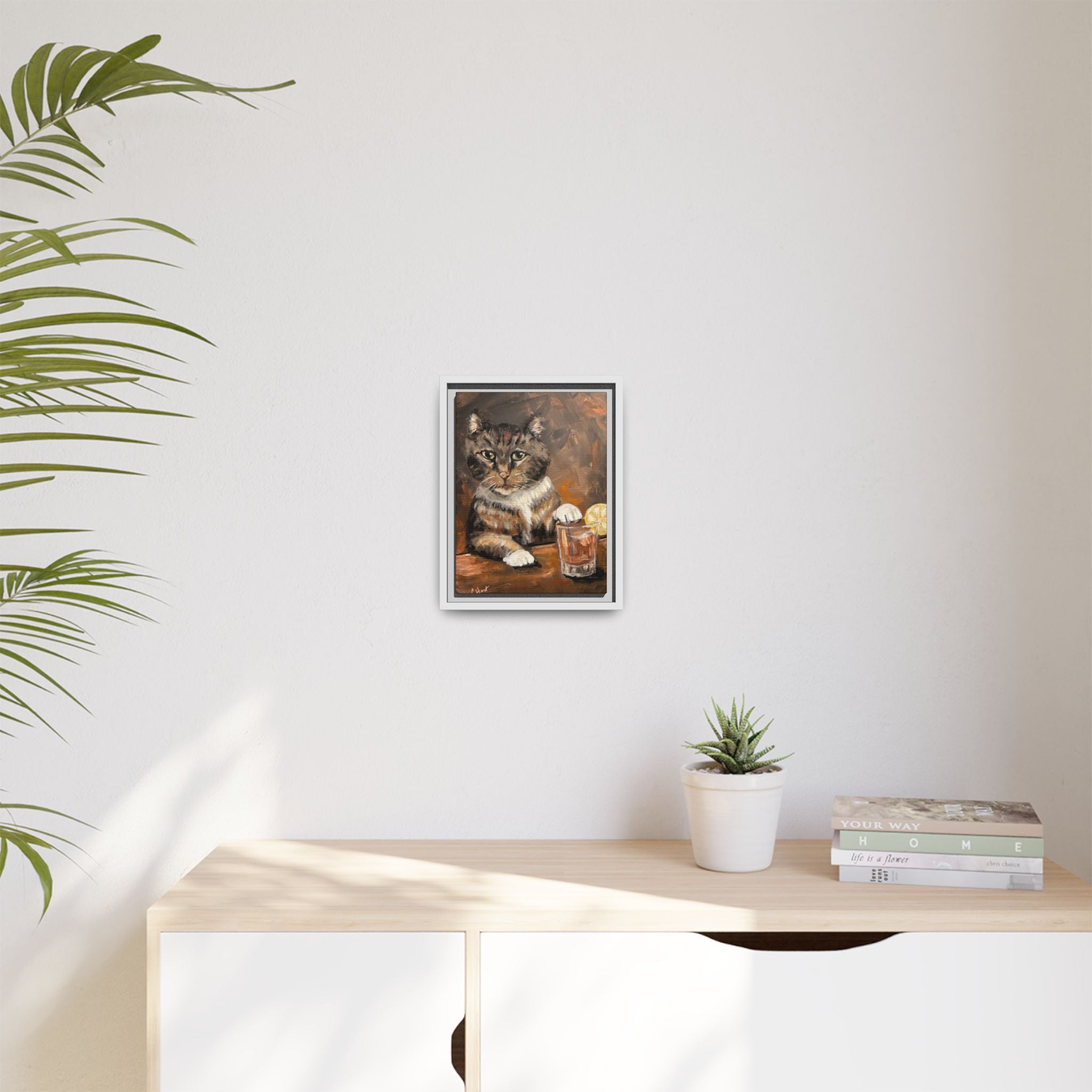 Tabby Cat With Drink - Matte Canvas Wall Art