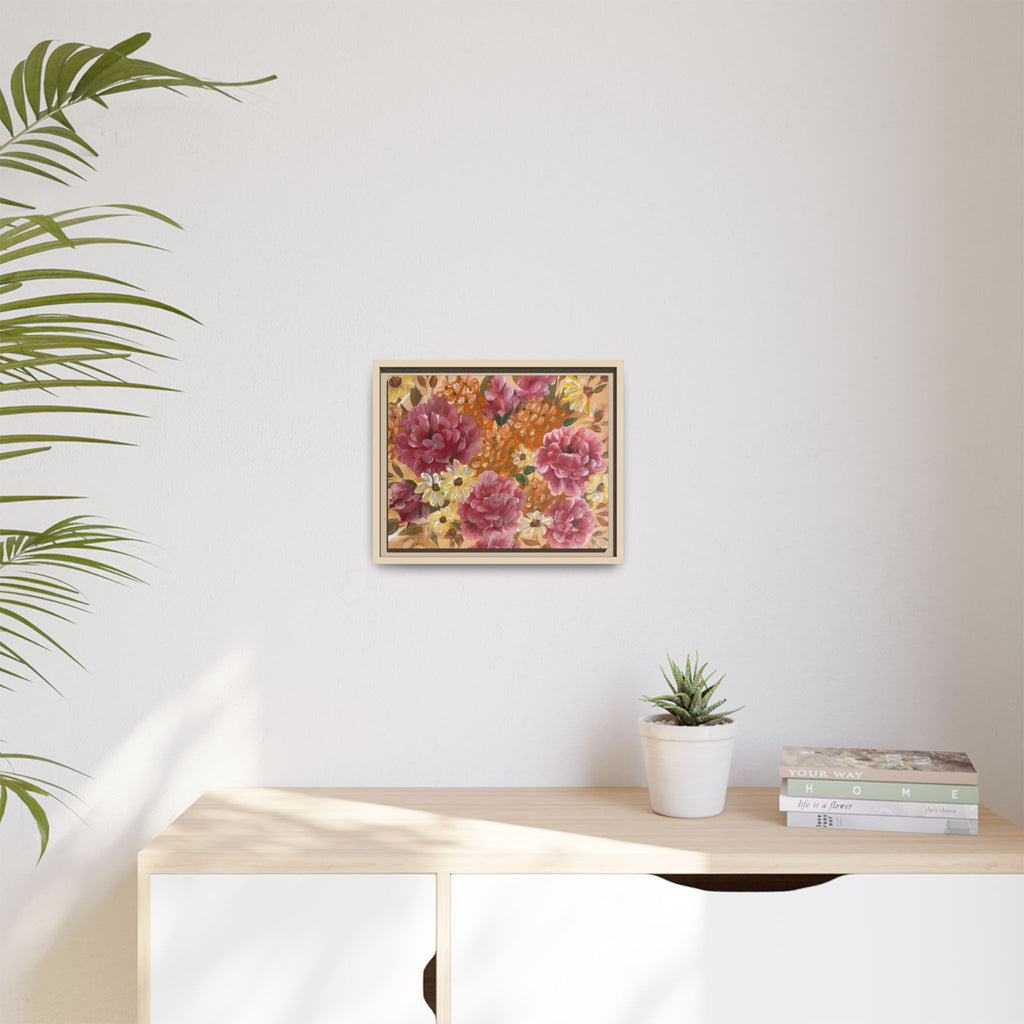 Warm Floral Framed Floral Canvas Print — Pink Peony & Daisies Wall Art