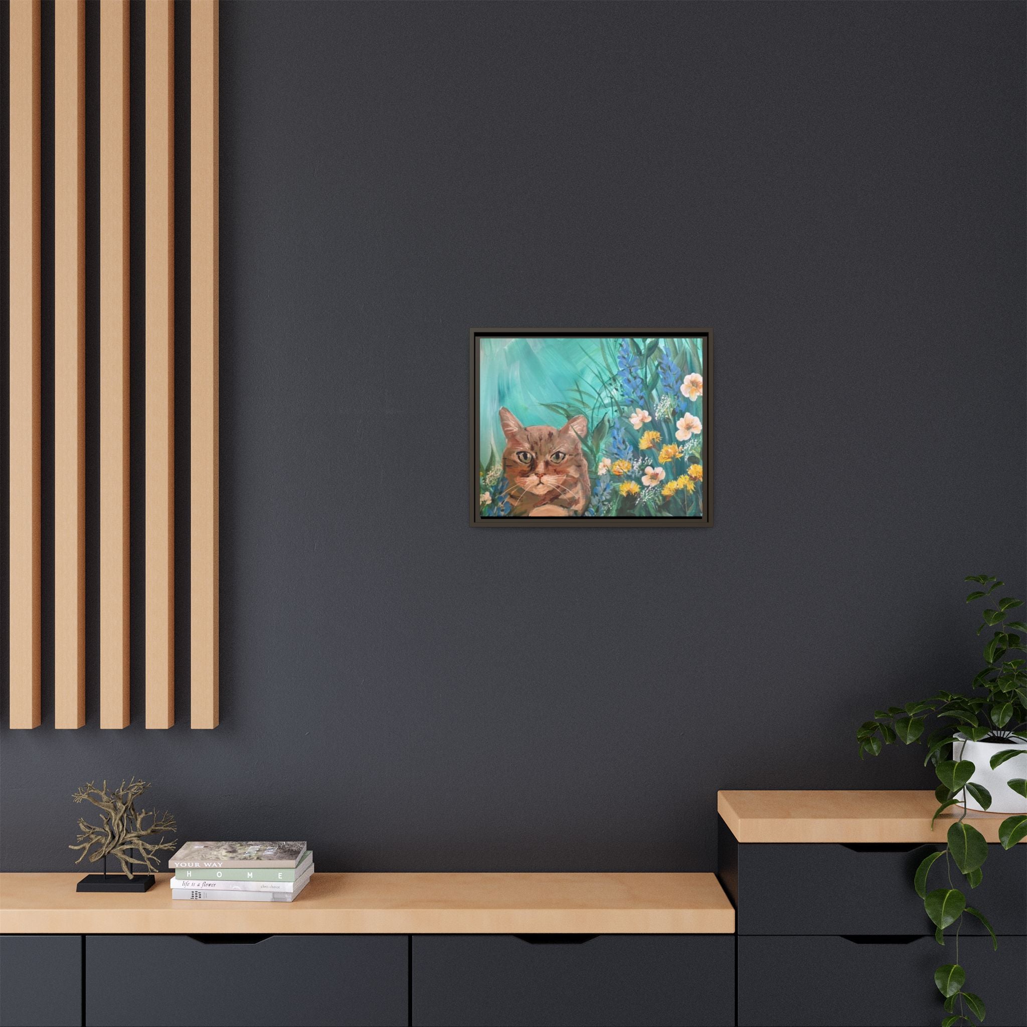 Framed Cat Portrait Canvas — Floral Wall Art