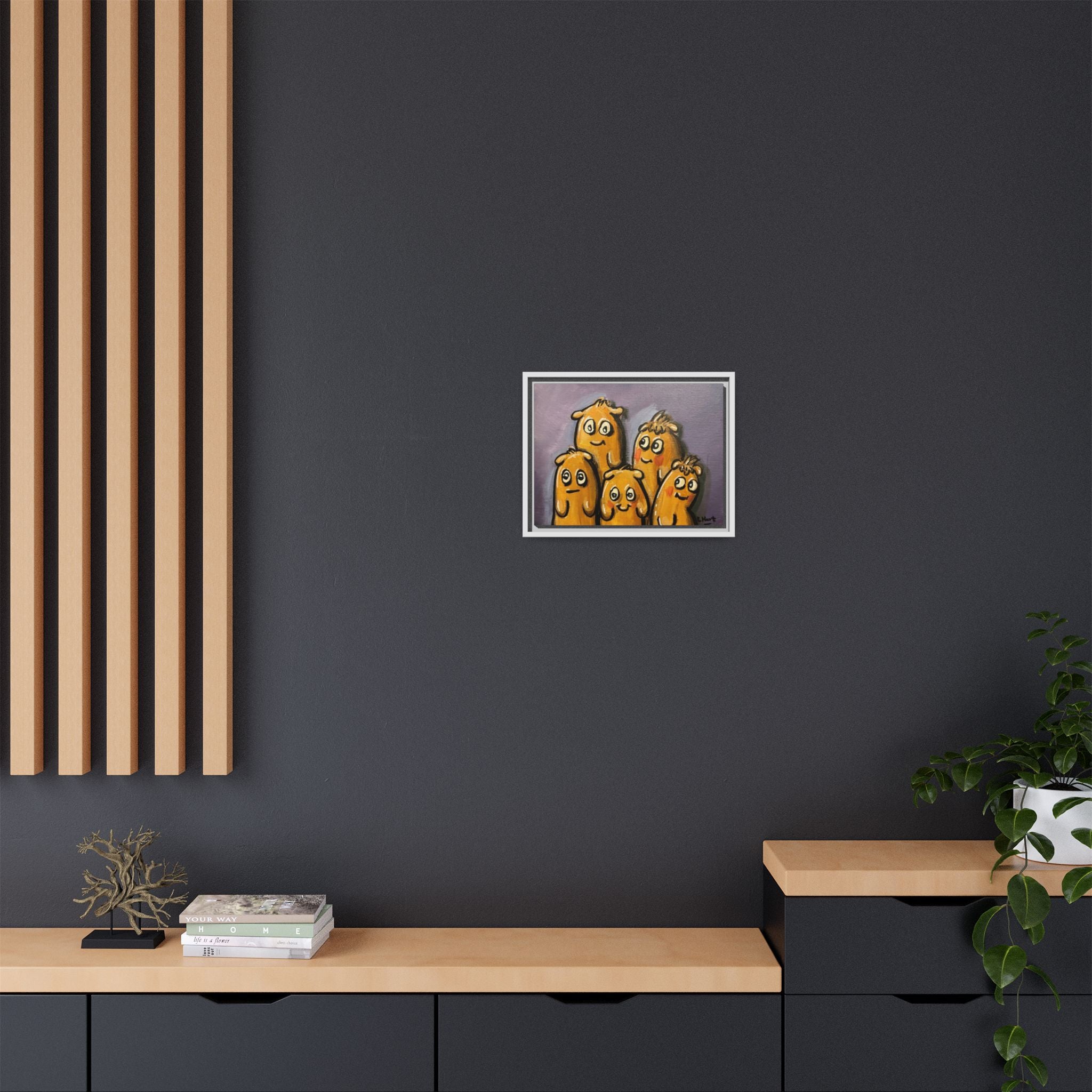Whimsical Family Monsters Matte Canvas Framed Wall Art