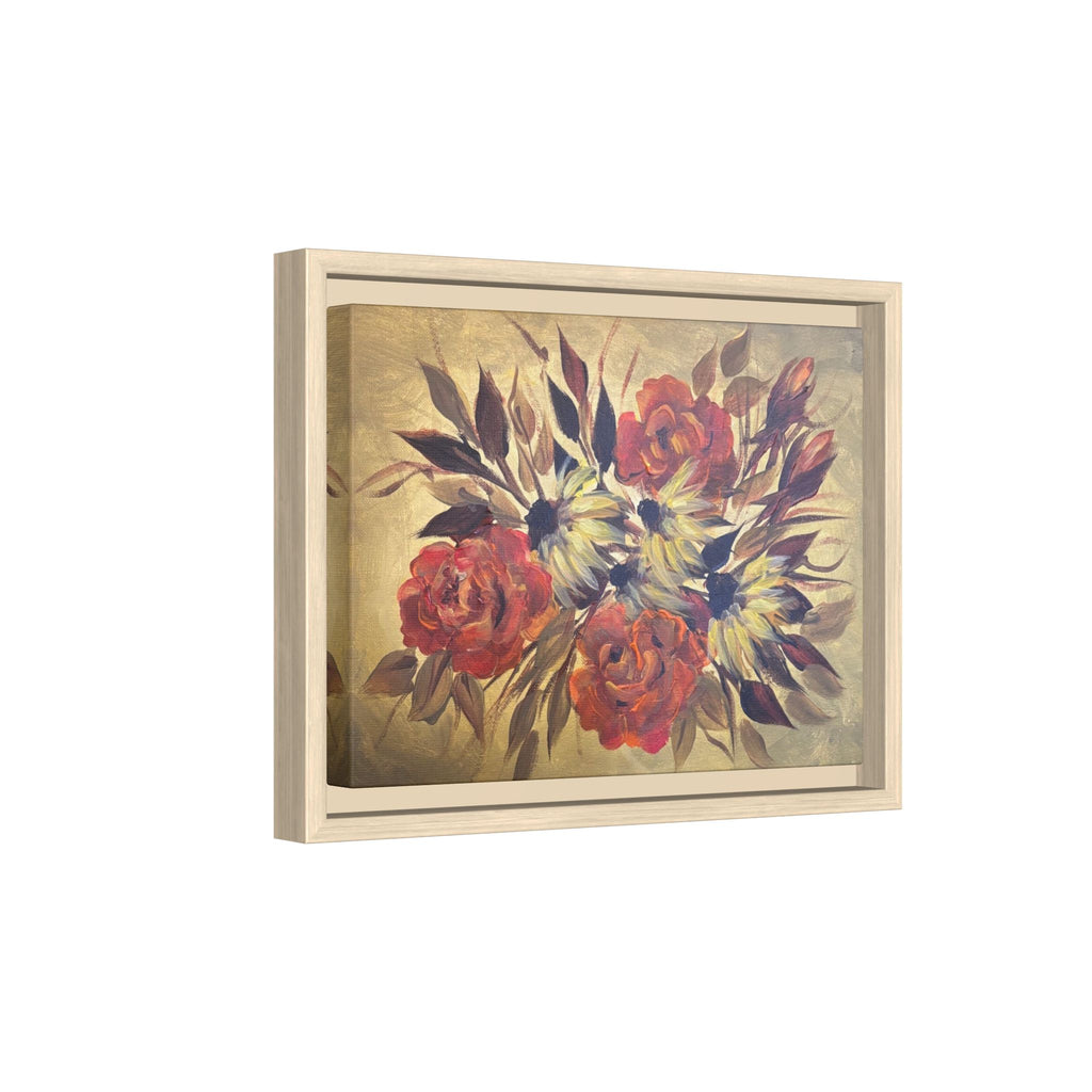 Framed Floral Canvas Wall Art — Vintage Rose Bouquet Matte Print