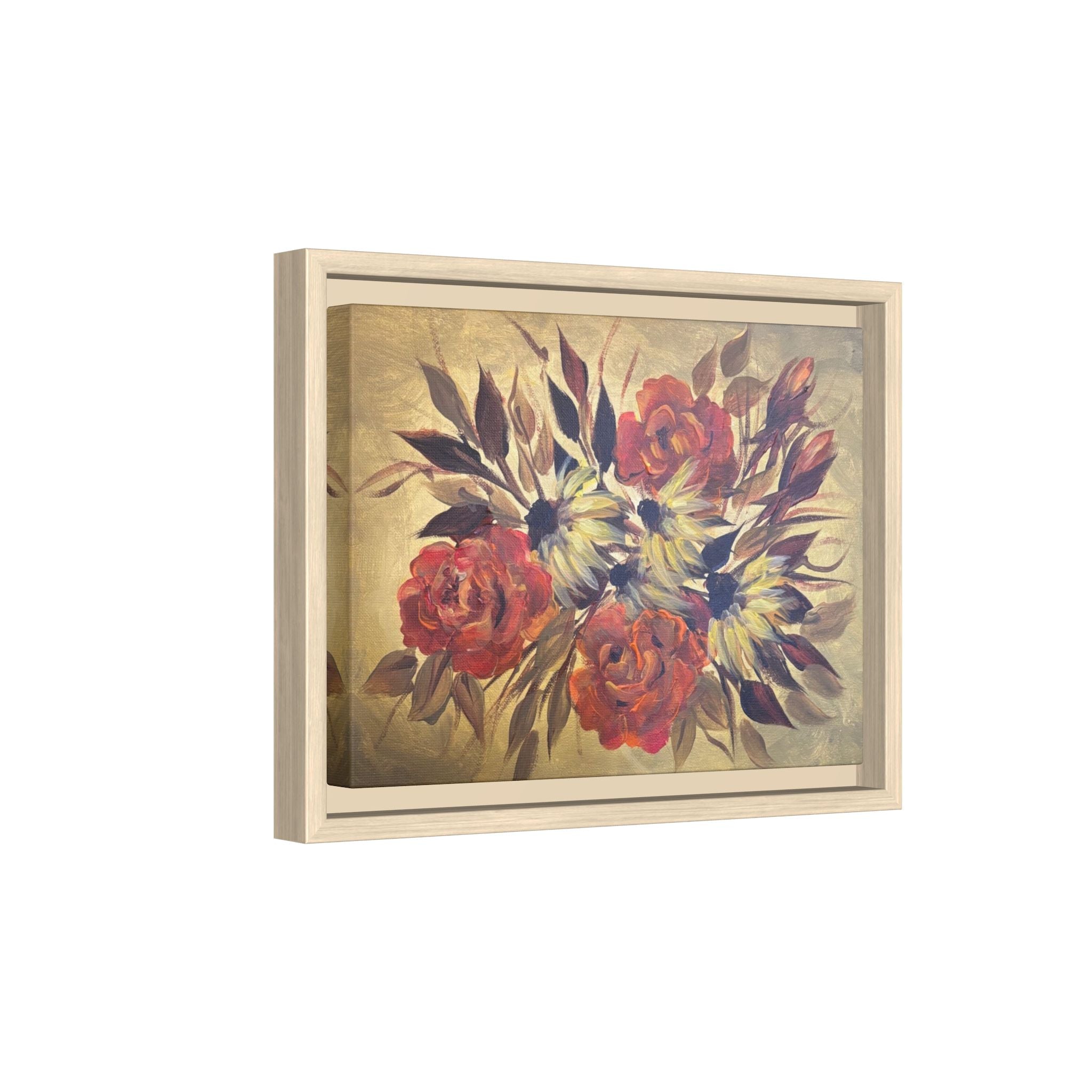 Framed Floral Canvas Wall Art — Vintage Rose Bouquet Matte Print