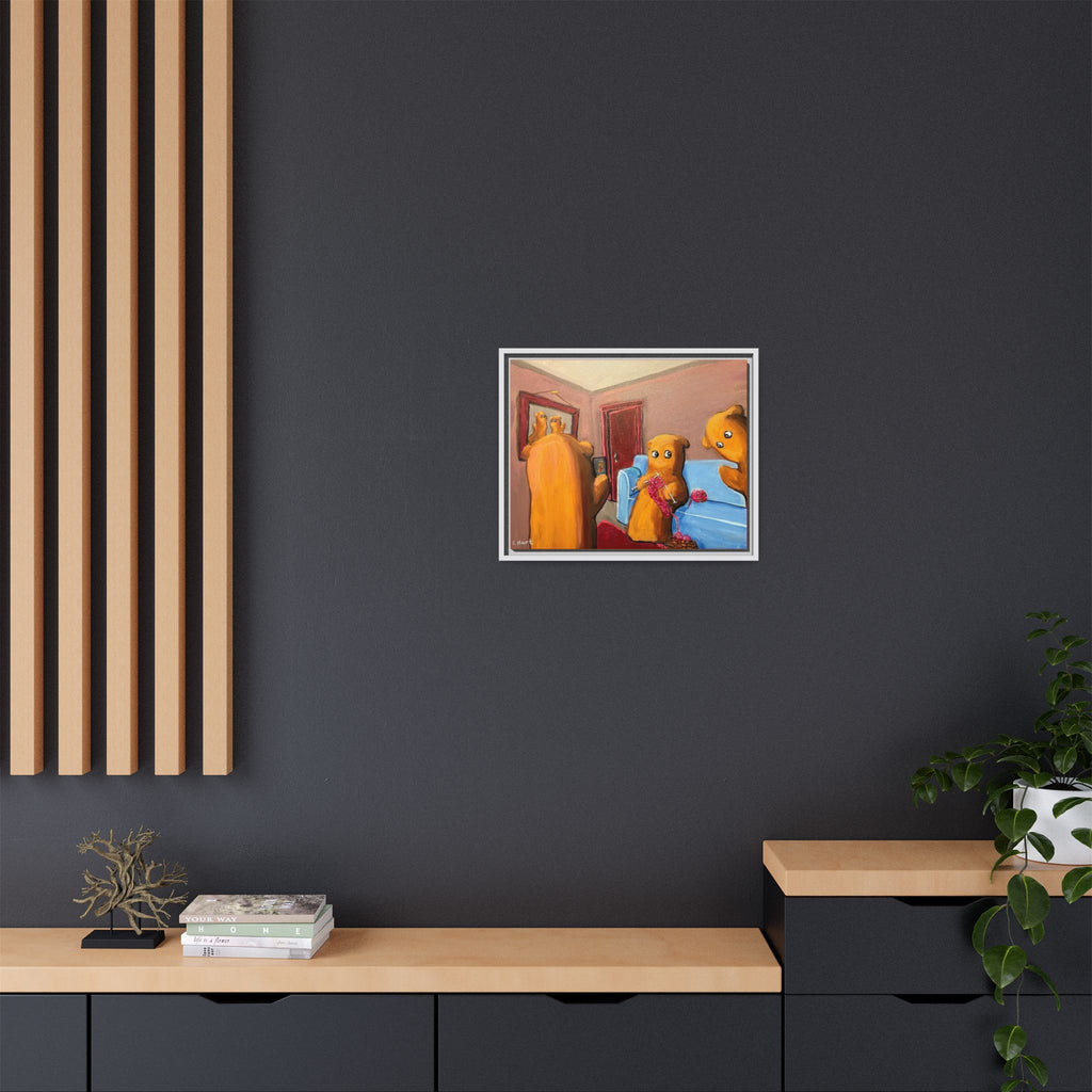 Whimsical Bear Family Framed Canvas Art — Matte Multi-Color Wall Decor