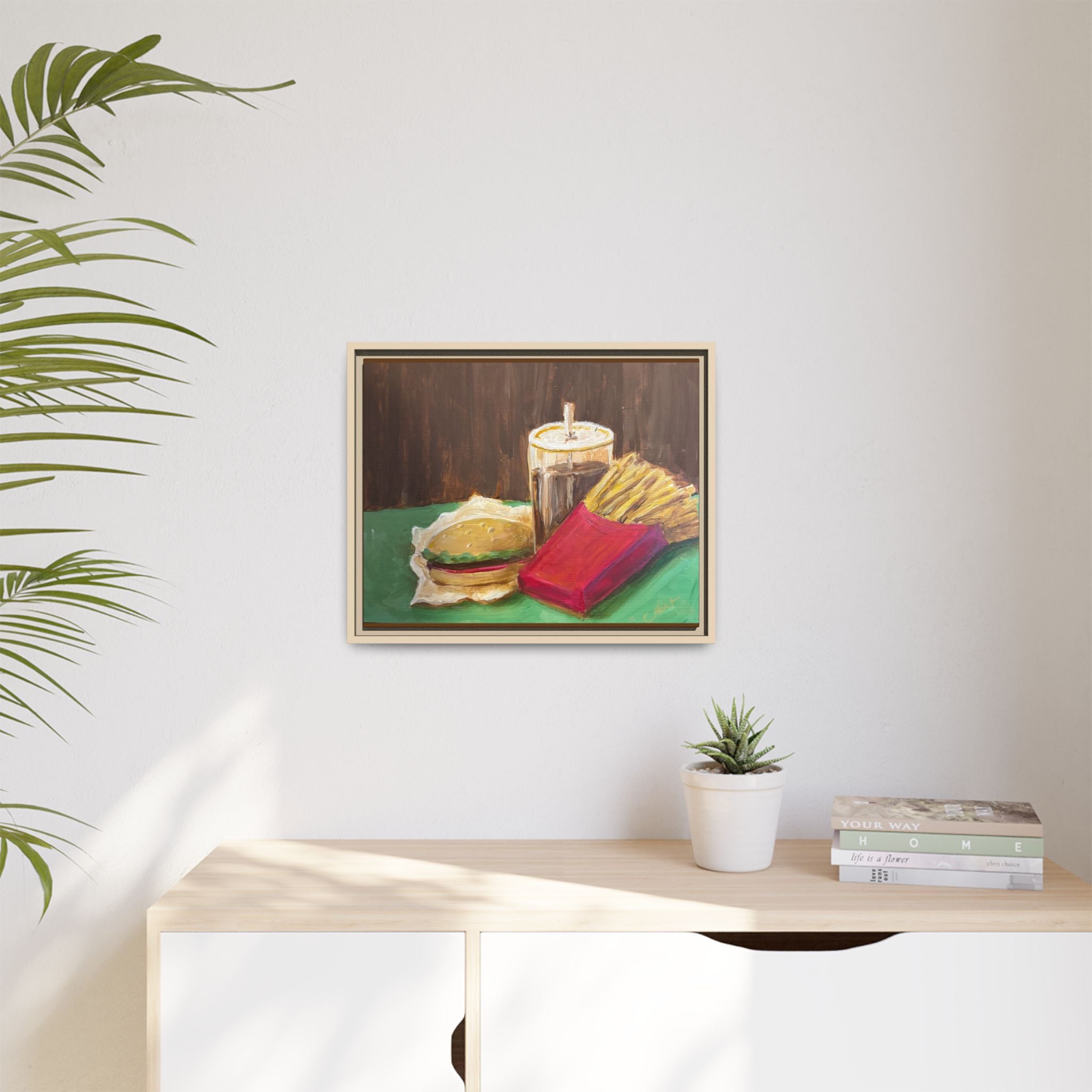 Burger and Fries Matte Canvas, Framed (Multi-color)