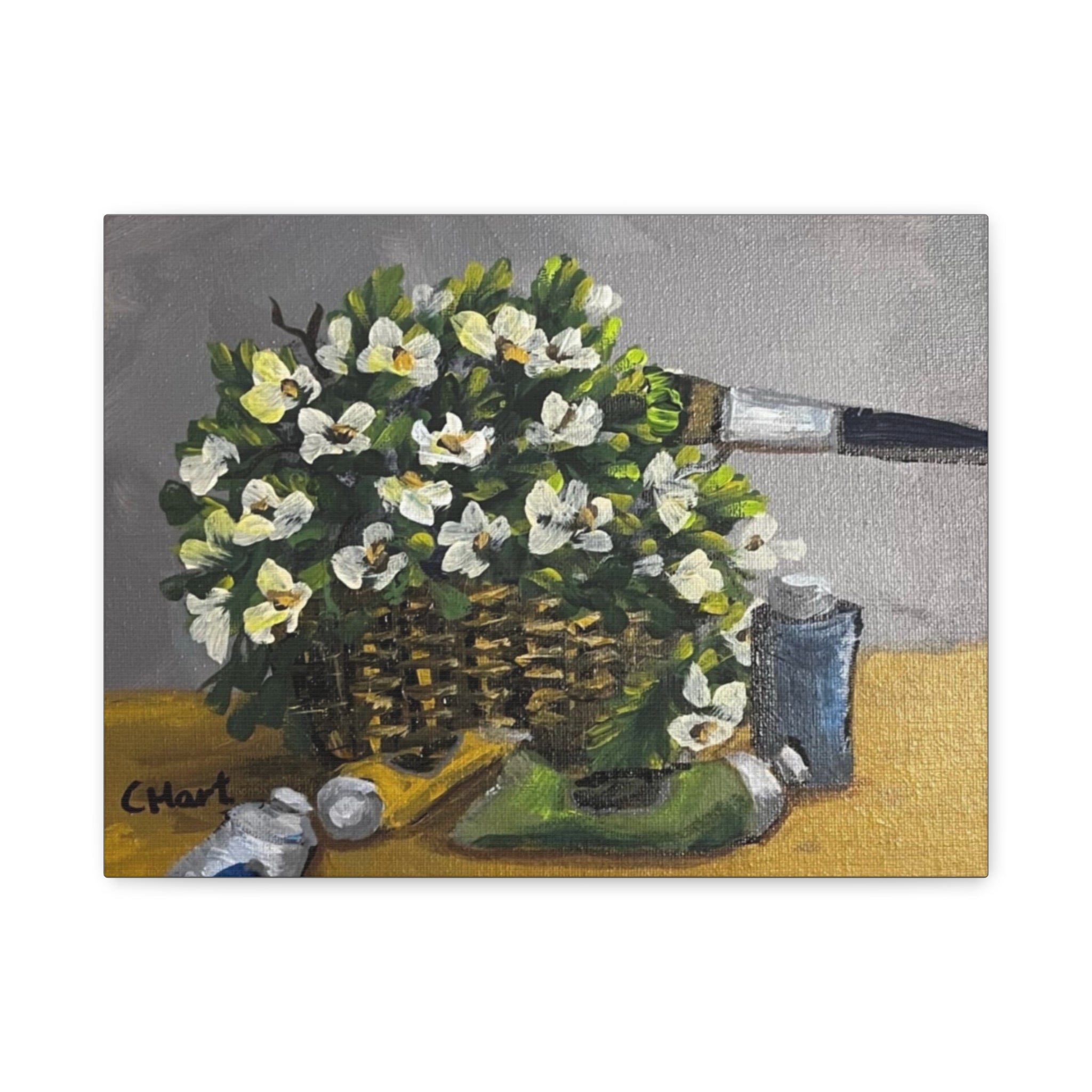 Flower Painting, Matte Printed Canvas, Stretched, 1.25"