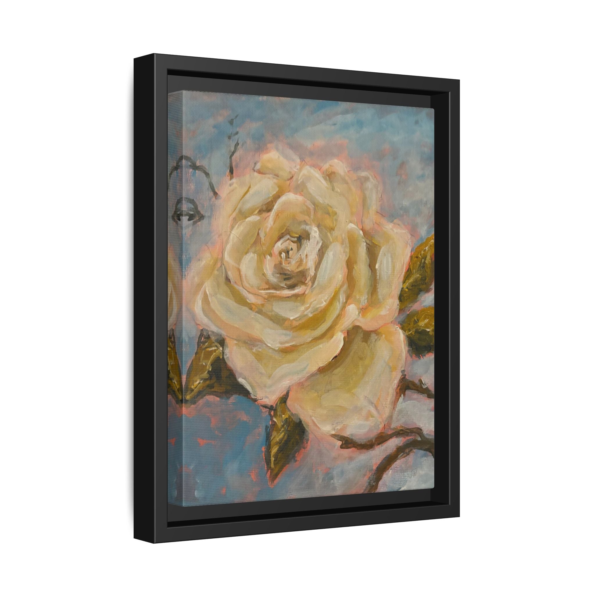 Warm White Rose Framed Matte Canvas - Vintage Rose Floral Wall Art