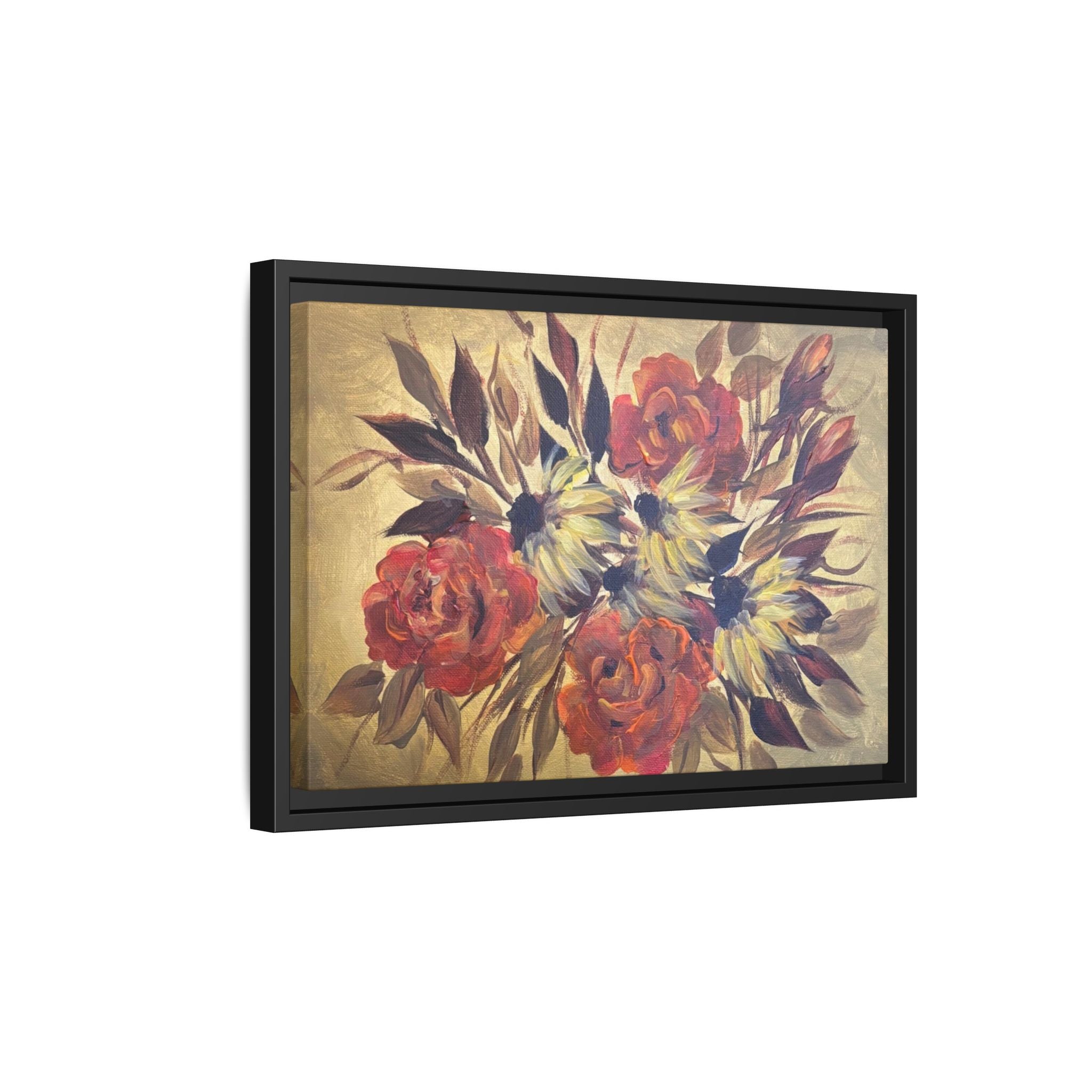 Framed Floral Canvas Wall Art — Vintage Rose Bouquet Matte Print