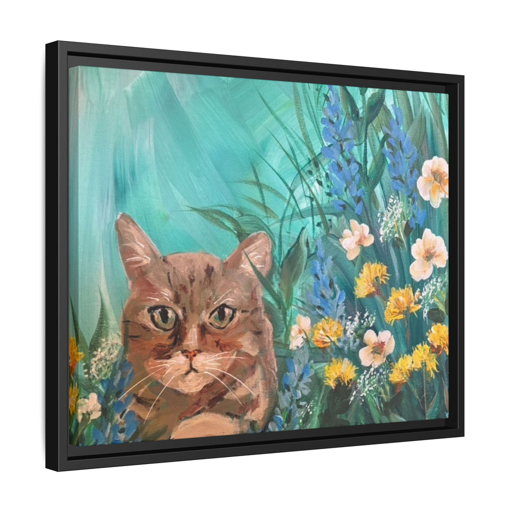 Framed Cat Portrait Canvas — Floral Wall Art
