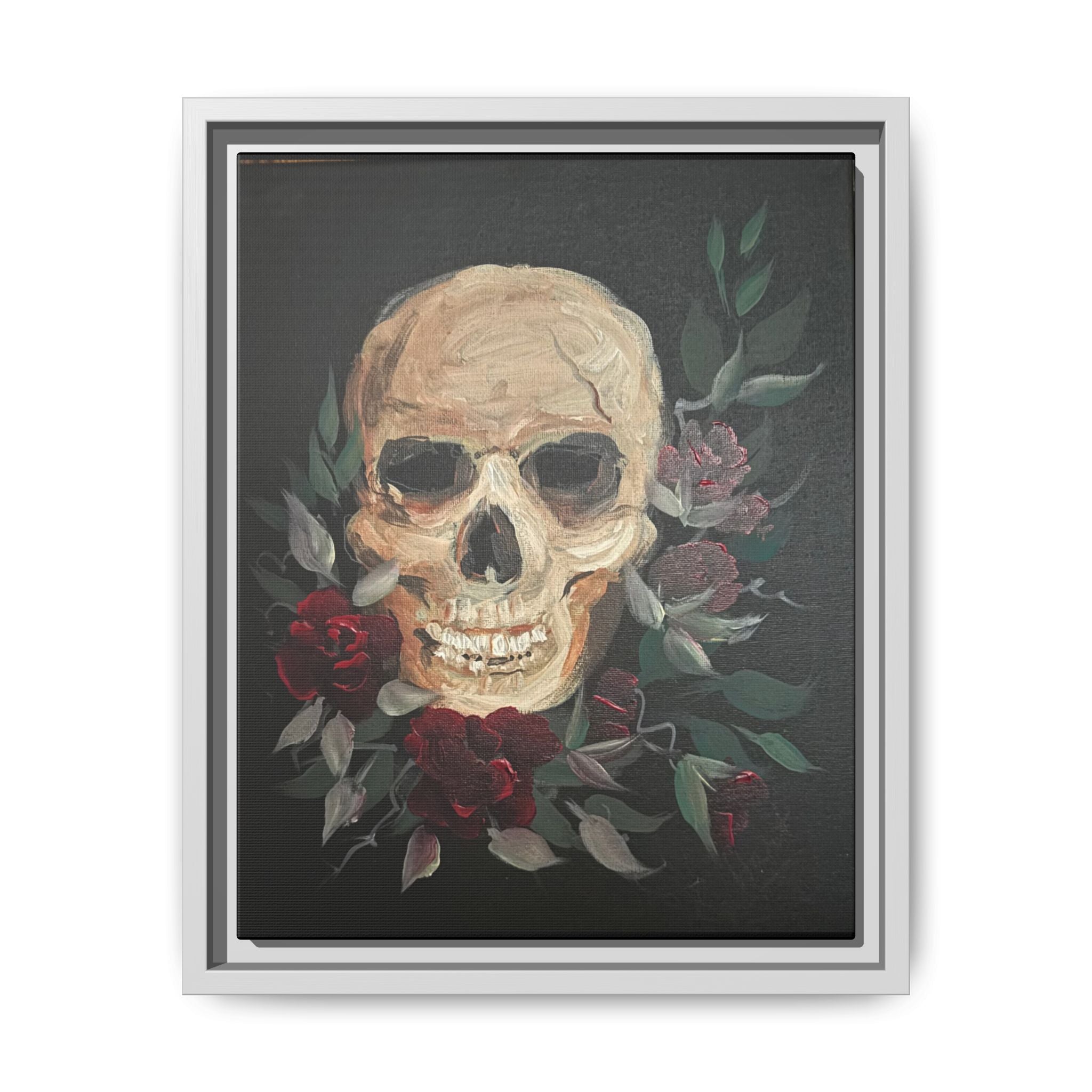 Framed Matte Canvas Skull & Roses Wall Art — Dark Gothic Home Decor