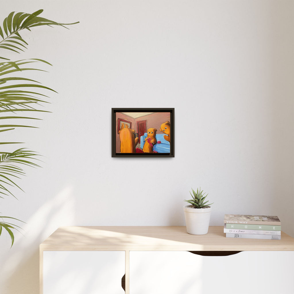Whimsical Bear Family Framed Canvas Art — Matte Multi-Color Wall Decor