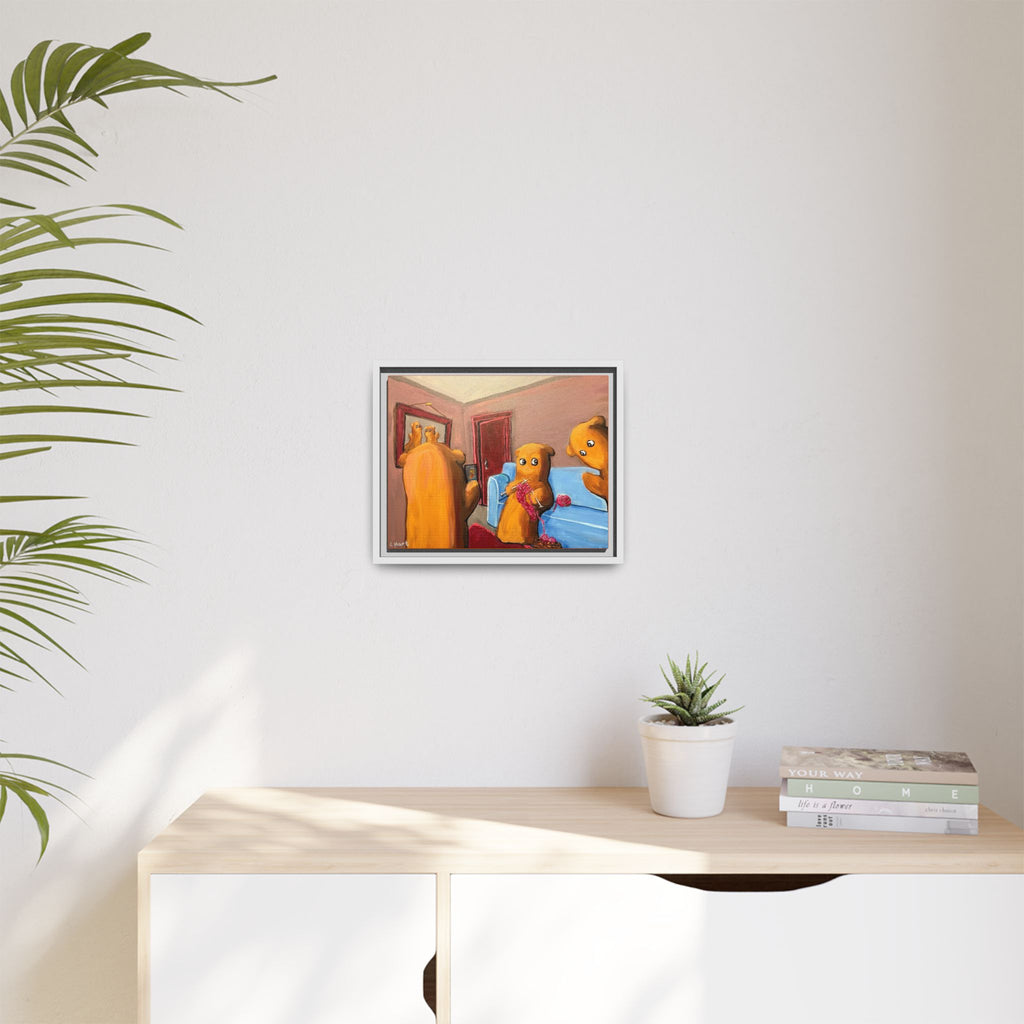 Whimsical Bear Family Framed Canvas Art — Matte Multi-Color Wall Decor