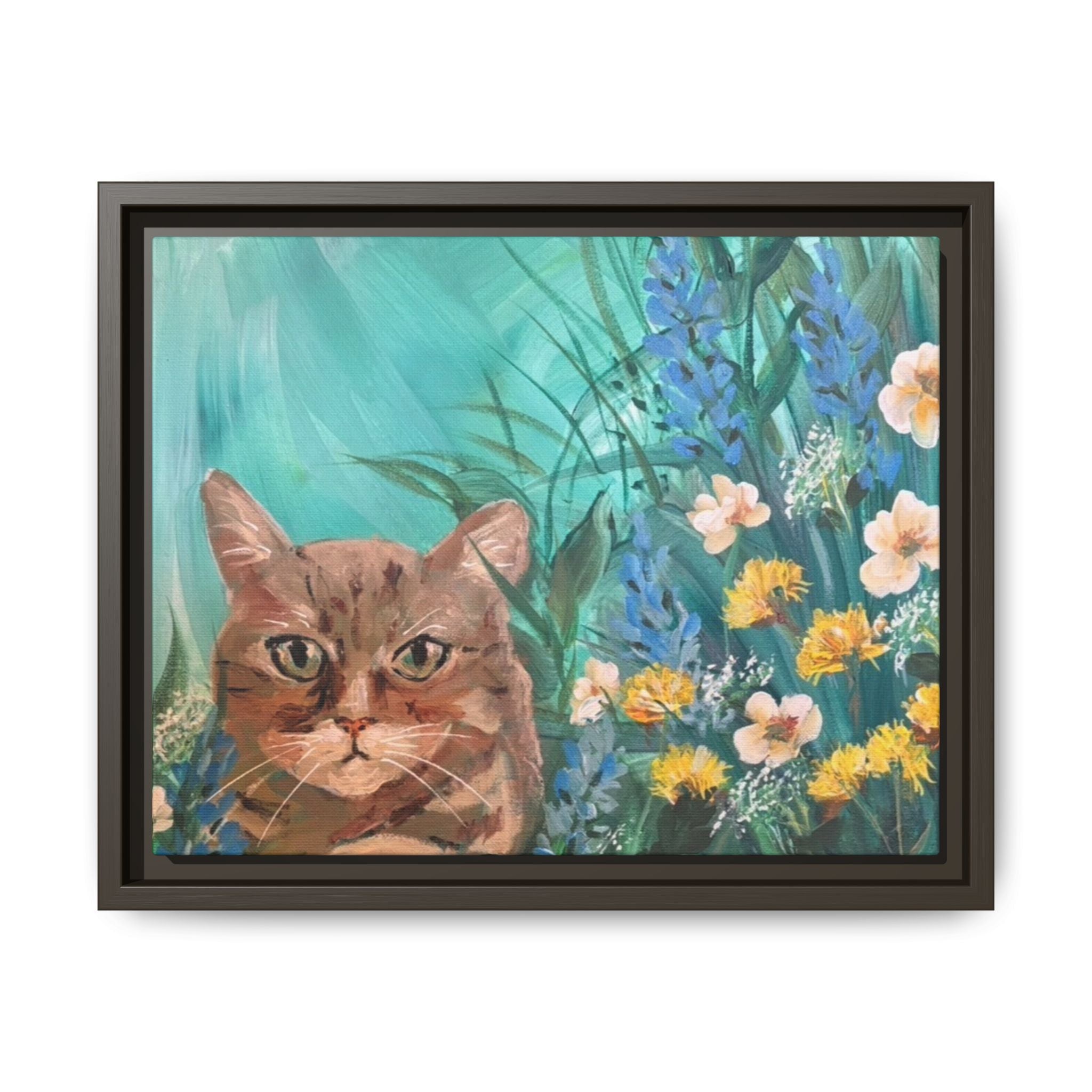 Framed Cat Portrait Canvas — Floral Wall Art