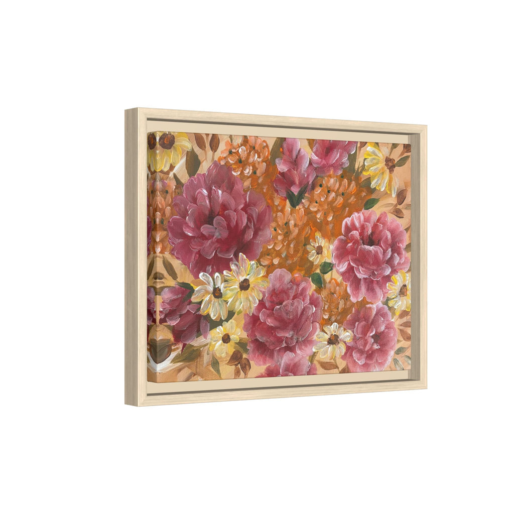 Warm Framed Floral Canvas Print — Vintage Pink Peonies Wall Art