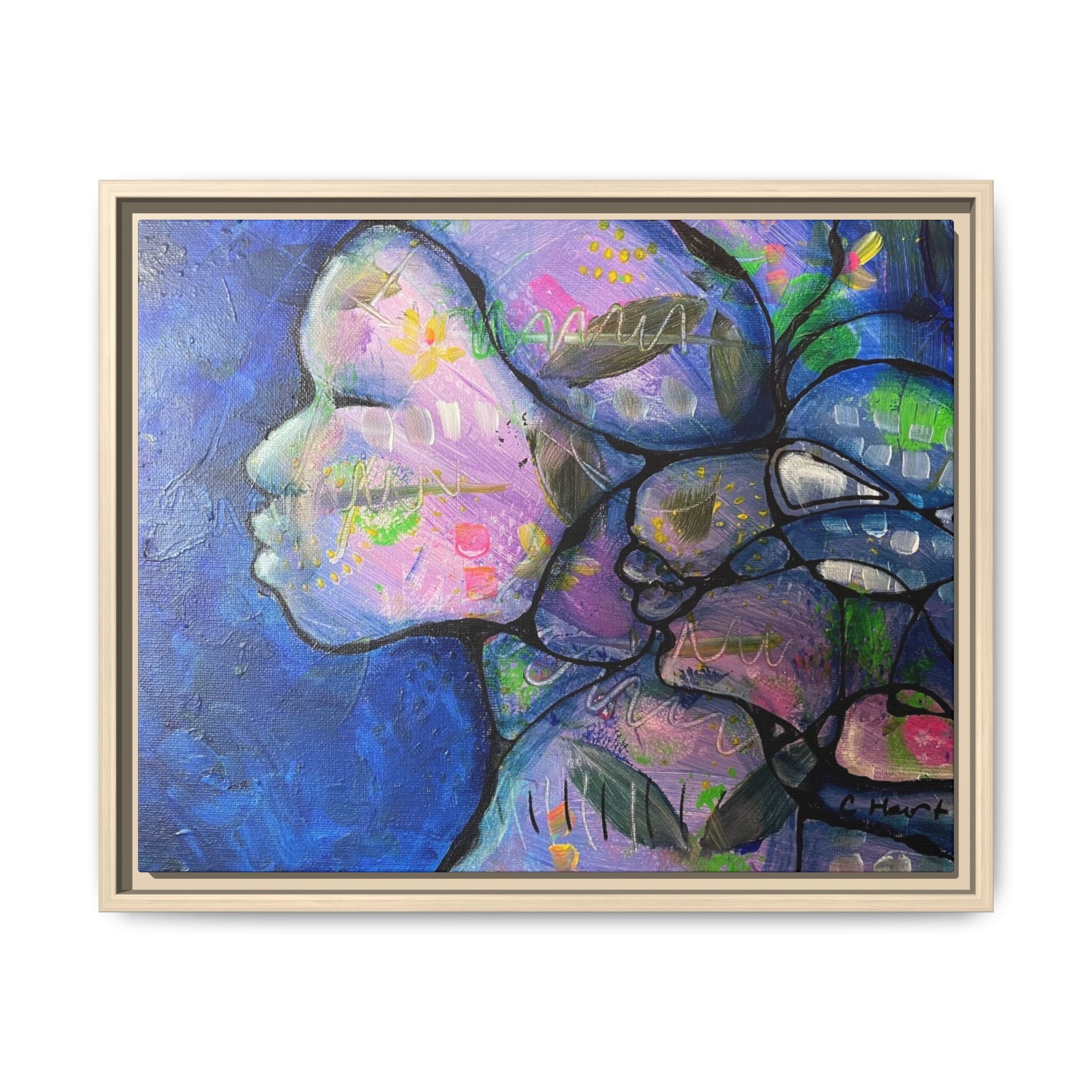 Abstract Woman Framed Matte Canvas Art — Colorful Abstract Profile Portrait