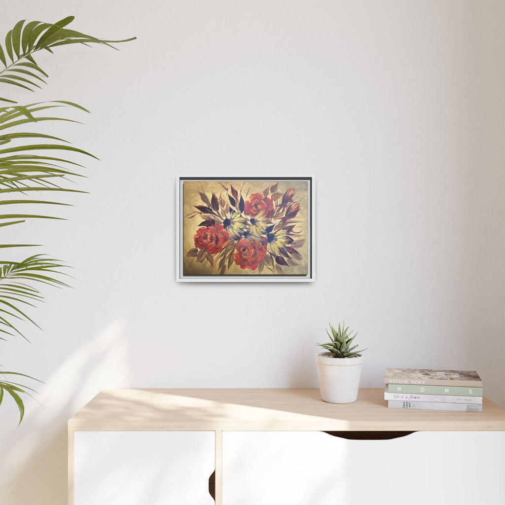 Framed Floral Canvas Wall Art — Vintage Rose Bouquet Matte Print
