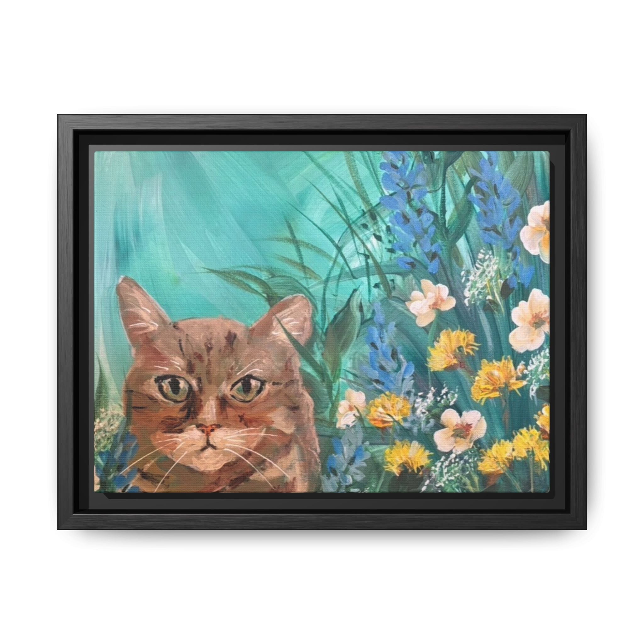Framed Cat Portrait Canvas — Floral Wall Art