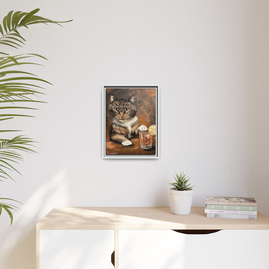 Tabby Cat With Drink - Matte Canvas Wall Art