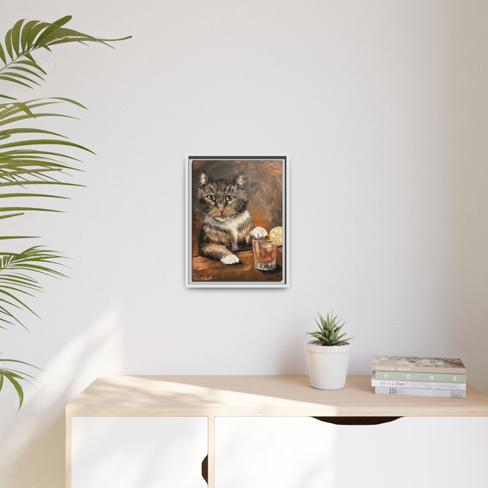 Tabby Cat With Drink - Matte Canvas Wall Art