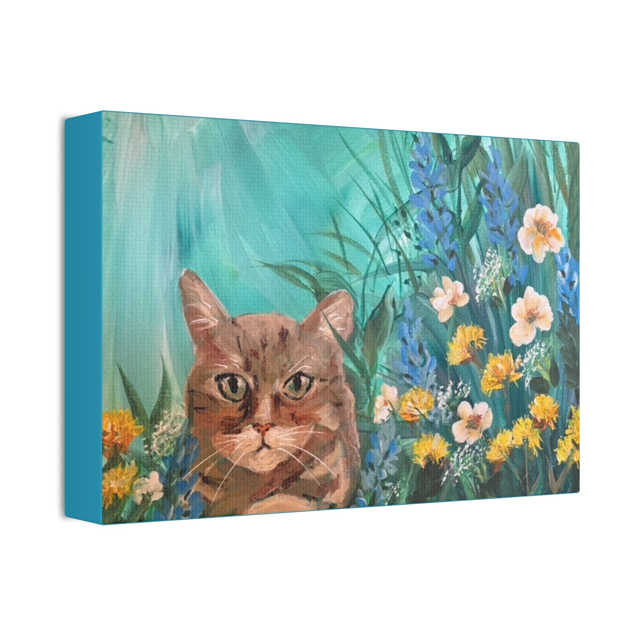 Floral with Tabby Cat Canvas