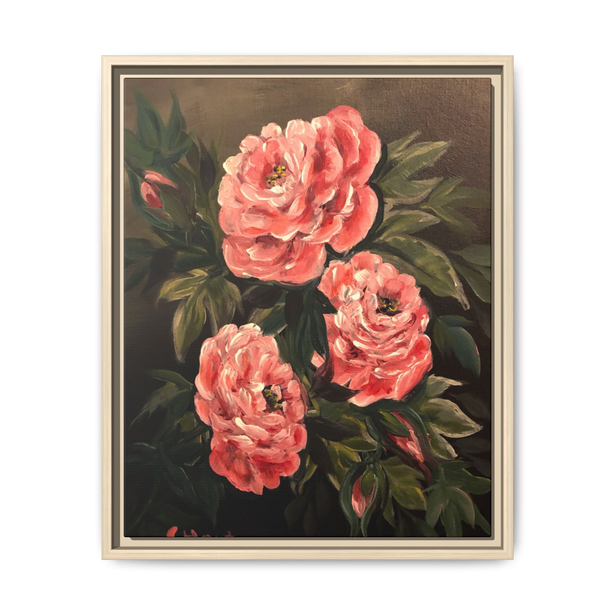 Framed Floral Canvas Art — Pink Peonies Matte Print