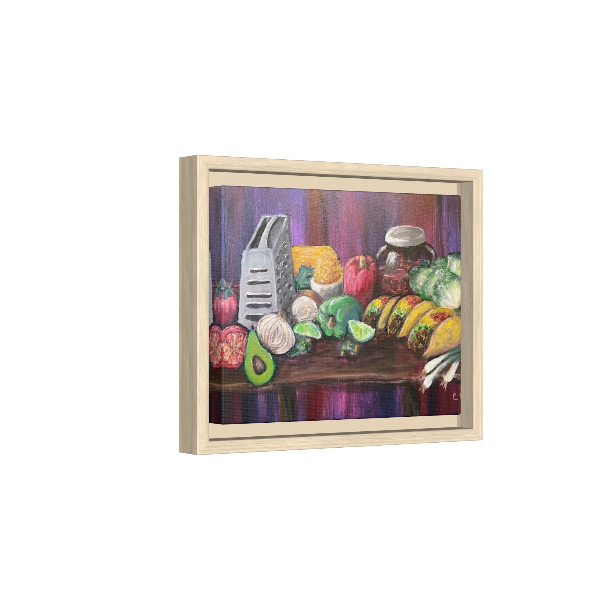 Taco Tuesday Framed Matte Canvas: Colorful Kitchen Still Life Painting