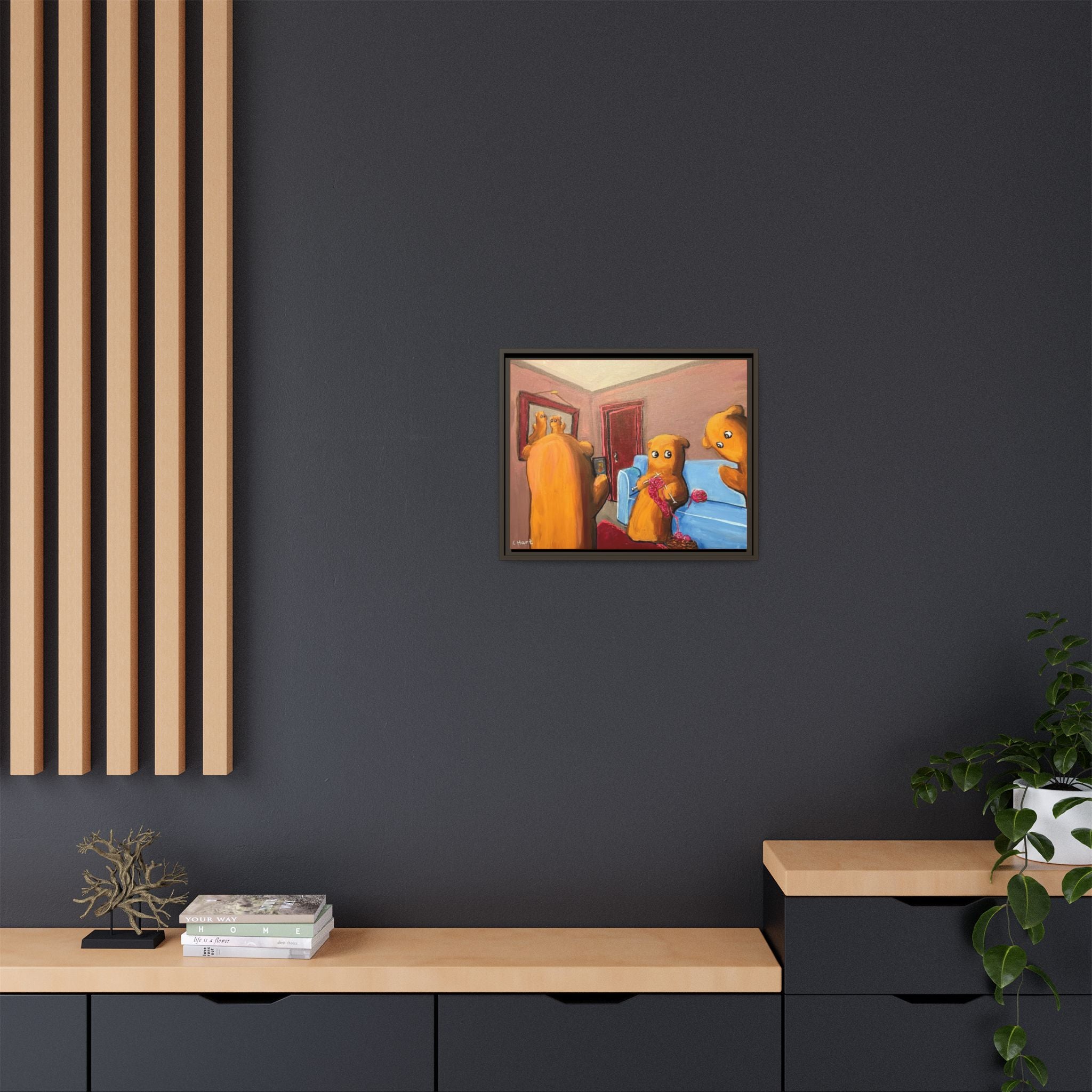 Whimsical Bear Family Framed Canvas Art — Matte Multi-Color Wall Decor