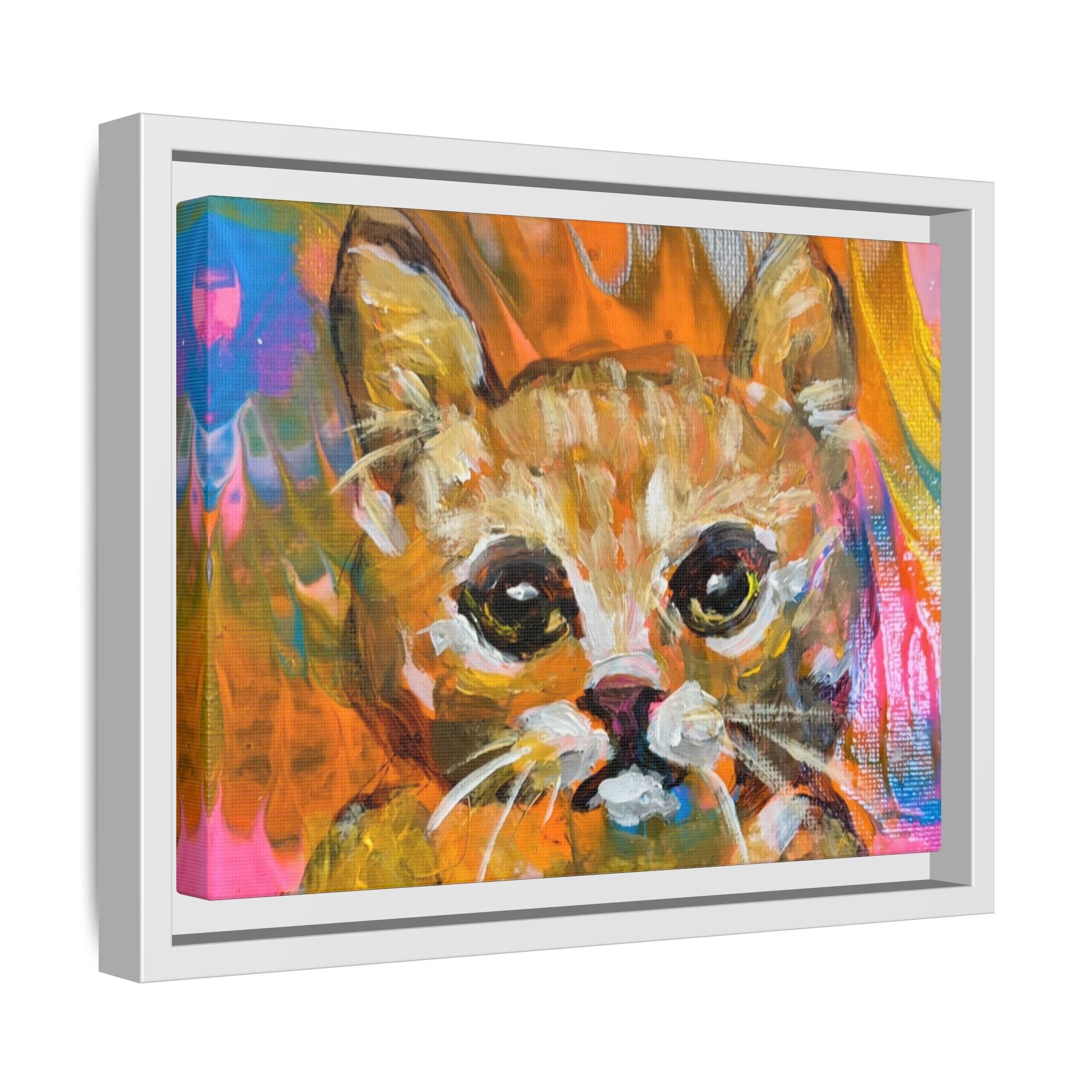 Framed Matte Canvas: Colorful Abstract Ginger Cat Wall Art
