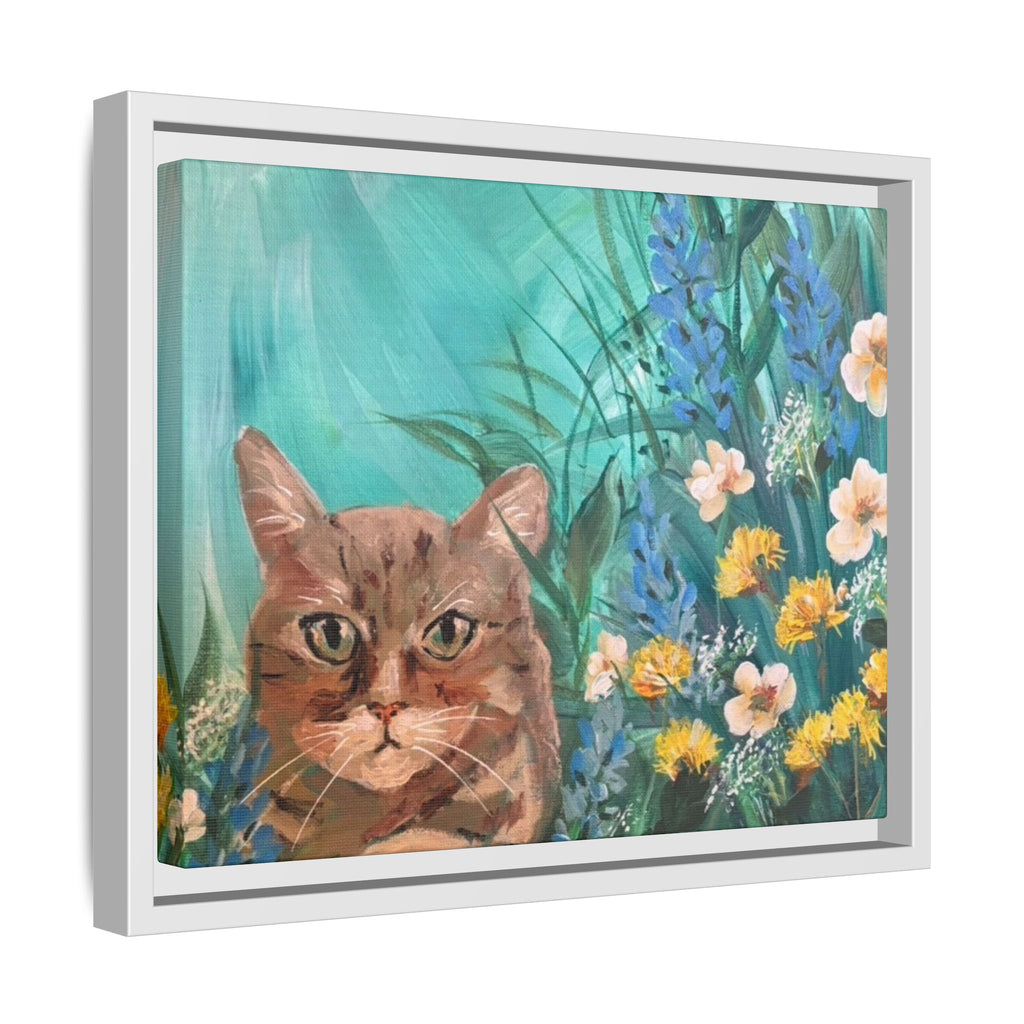 Framed Cat Portrait Canvas — Floral Wall Art