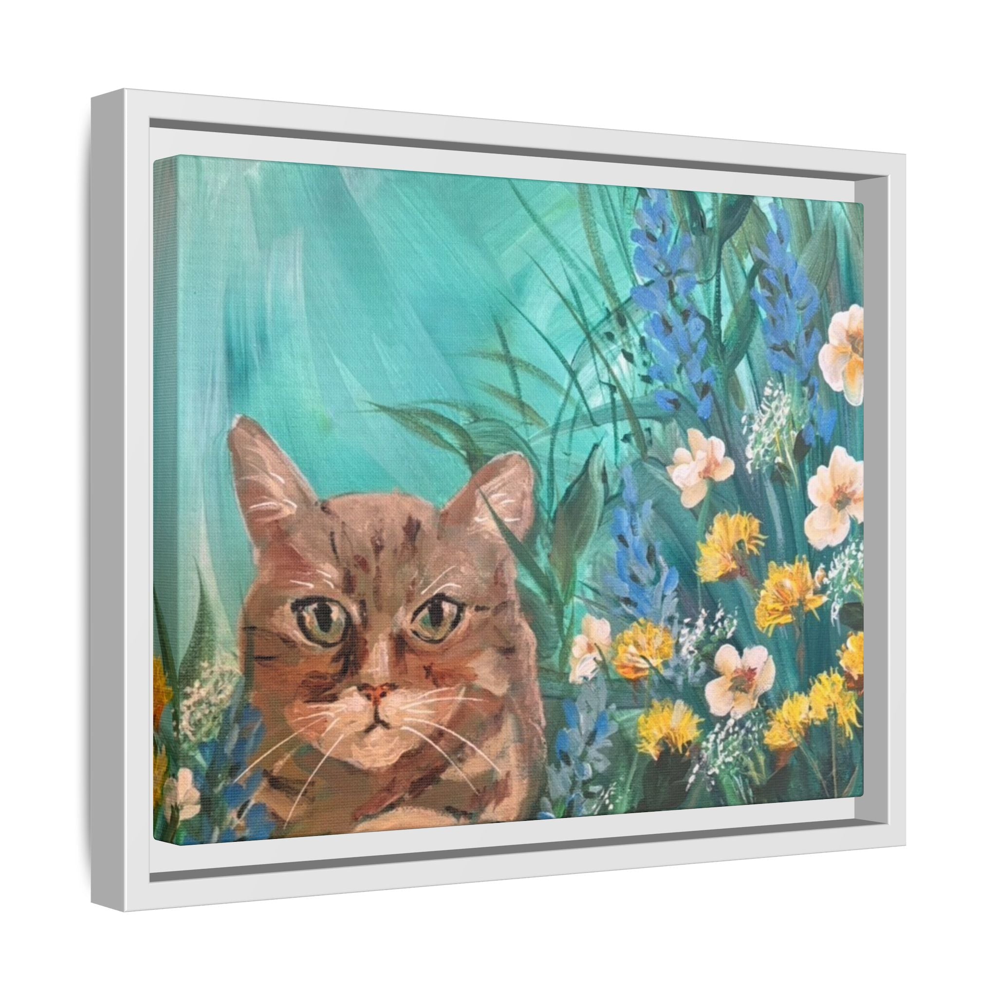 Framed Cat Portrait Canvas — Floral Wall Art