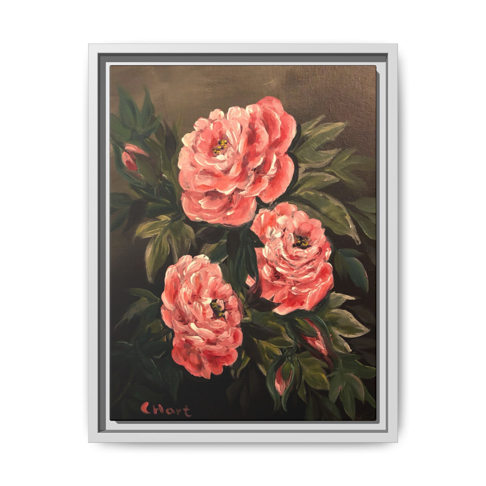 Framed Floral Canvas Art — Pink Peonies Matte Print