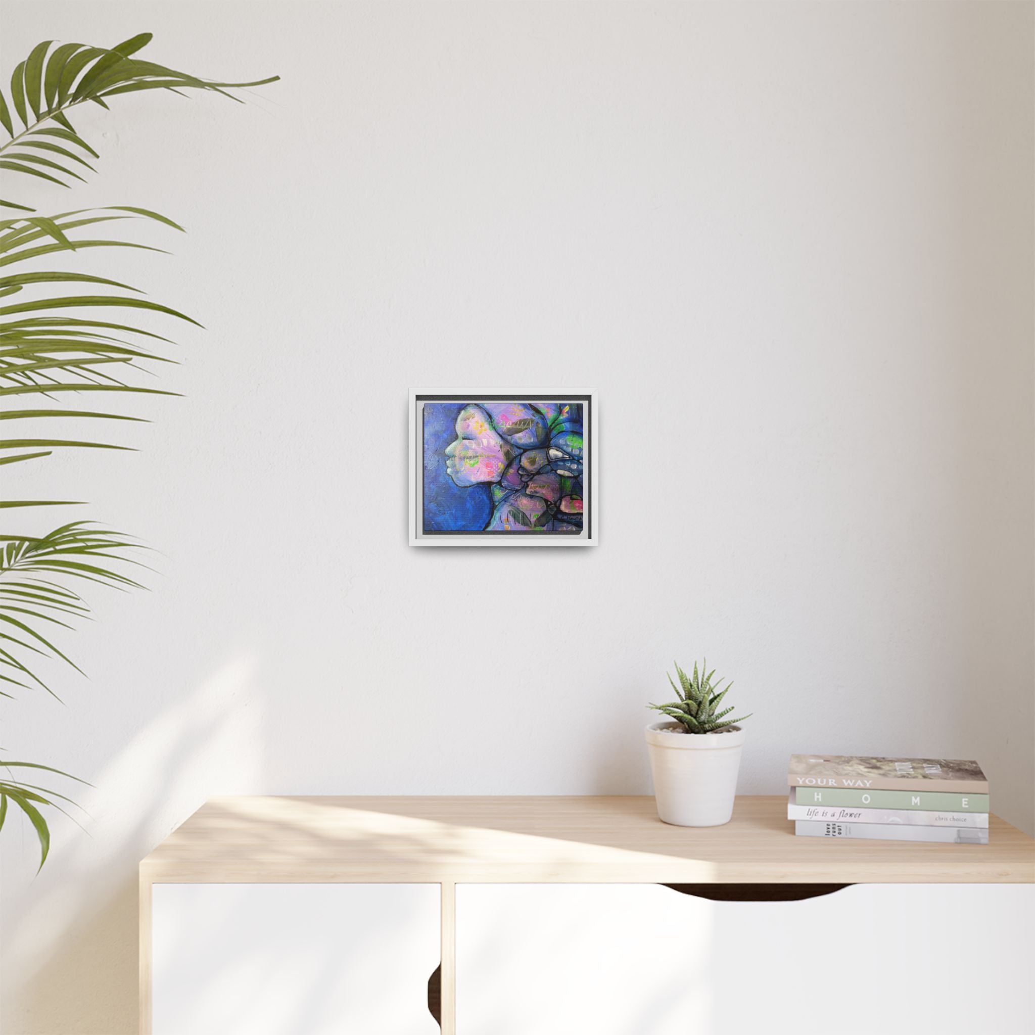 Abstract Woman Framed Matte Canvas Art — Colorful Abstract Profile Portrait