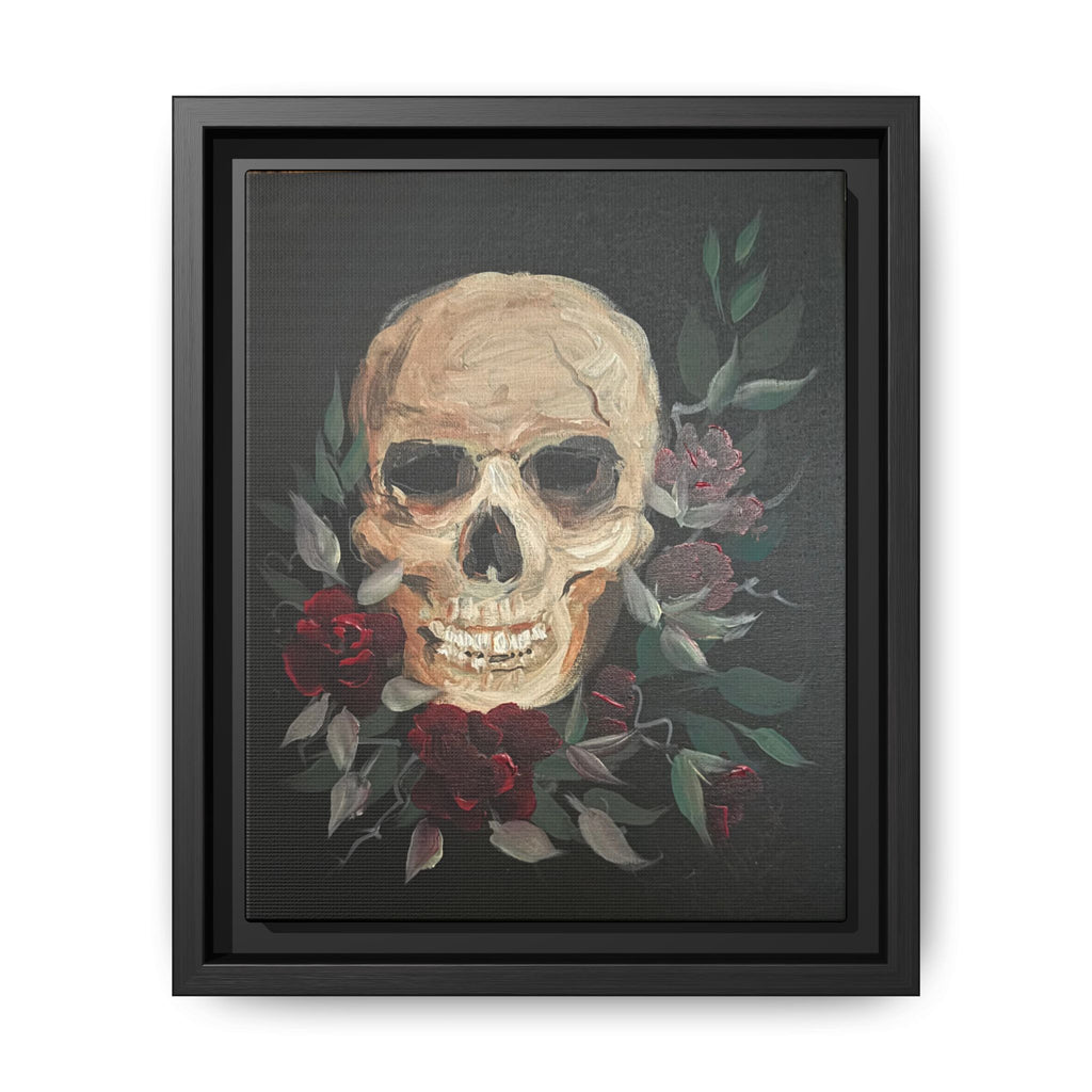 Framed Matte Canvas Skull & Roses Wall Art — Dark Gothic Home Decor